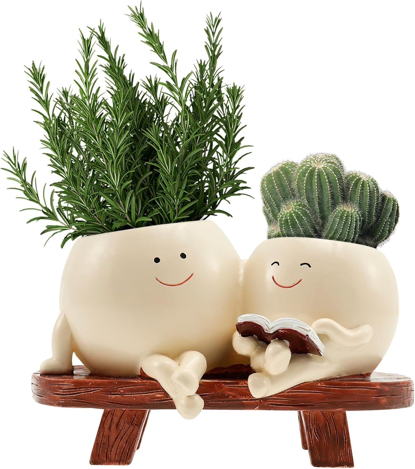 Smily Face Plant Pot, Cute Resin Double Head Planter with Drainage Hole, Novelty Design Chair Succuent Flower Pot, Modern Lady Head Vase Girl Face Planter, Desk Decor Planter for Home or Garden D&eacute;cor image number 1