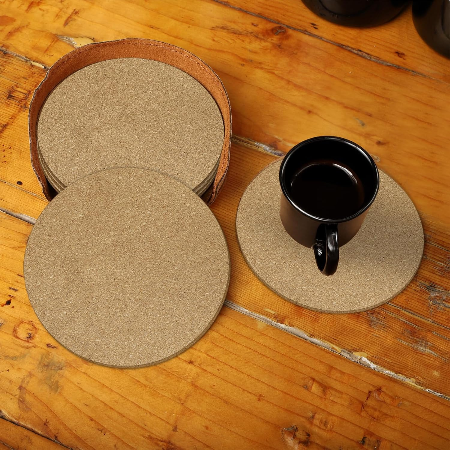 BEZANU round Cork Coasters, 10 PCS Natural Cup Mat for Bar, Cafe, Kitchen and Home (10Cm/3.93In) image number 3