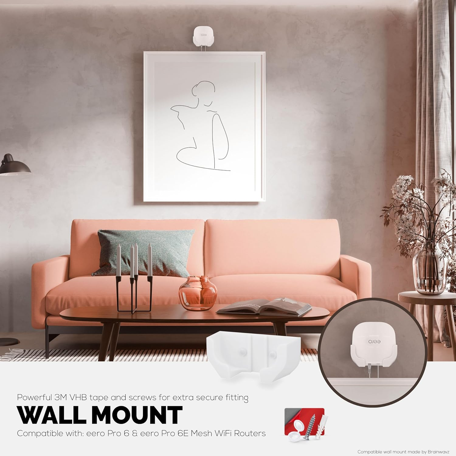 Wall Mount Compatible with EERO Pro 6 & EERO Pro 6E Mesh Wifi Router (Not Compatible with Other EERO Models), Easy Install Holder Bracket, Reduce Interference & Clutter, Adhesive & Screw-In Mounting image number 6