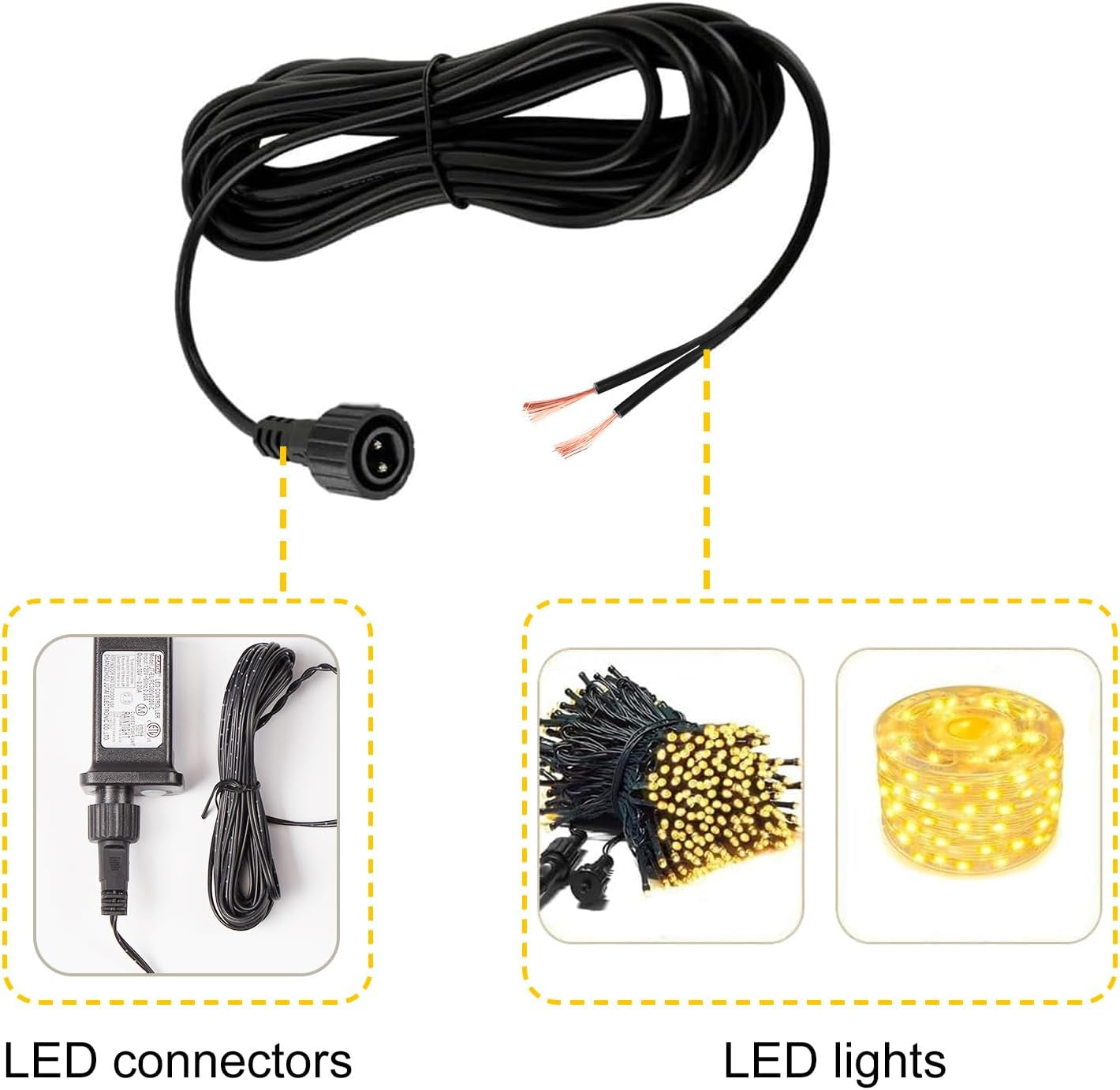 2 Pcs of Replacement 3 Meter LED Power Wire Lead for CZJUTAI LED Power Transformers - Waterproof Screw Type DC 2 Pin Connector, Illuminate Your Holidays! [LED4] image number 3