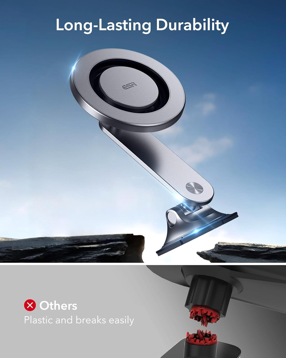 ESR for Magsafe Car Mount, Dashboard Magnetic Phone Holder for Car, 360&deg; Rotation,Car Phone Holder Mount for Iphone 17/16/15/Google Pixel 10/S25, Strong Magnets,Car Accessories(With 2 Mental Rings) image number 5