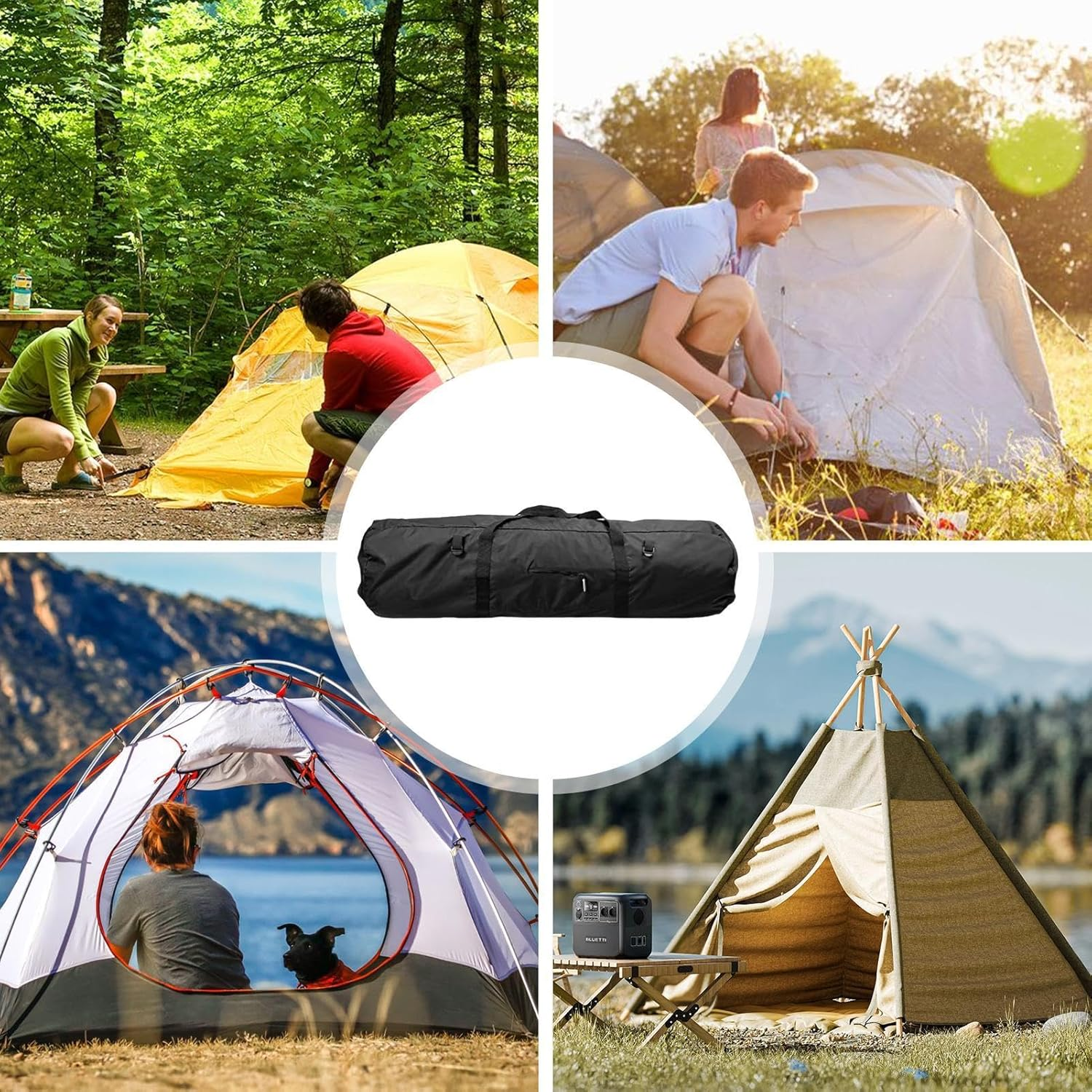 Duffel Travel Sports Equipment Bag - Multi-Functional Travel Tent Bag - Portable Zippered Tent Bag Foldable with Double Handle Design for Tent Bags Gear Bags - Black image number 3