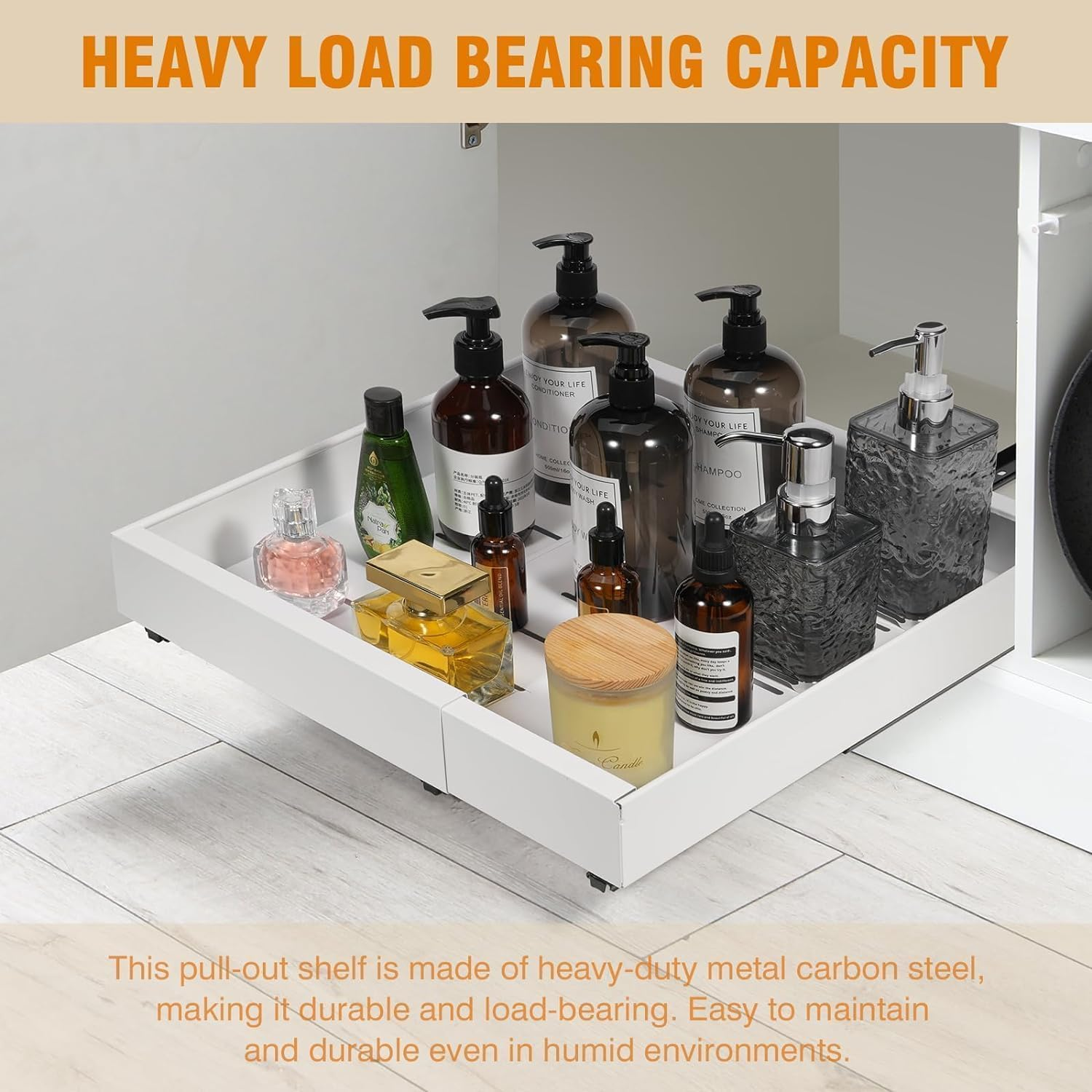 2 Pack Pull Out Cabinet Organizer, Expandable(31 to 52Cm W) Pull Out Drawers for Cabinets Fixed with Adhesive Film, Adjustable Peel Stick Slide Out Drawers for Kitchen Pantry Bathroom-53Cm Deep image number 3