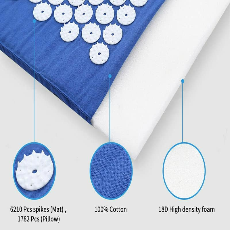 AIMALL Acupressure Mat Yoga Massage Shakti Sit Lying Mats Pillow Pain Stress Pain Relax, Eco Foam Cotton Material, 66X40Cm - Blue image number 5