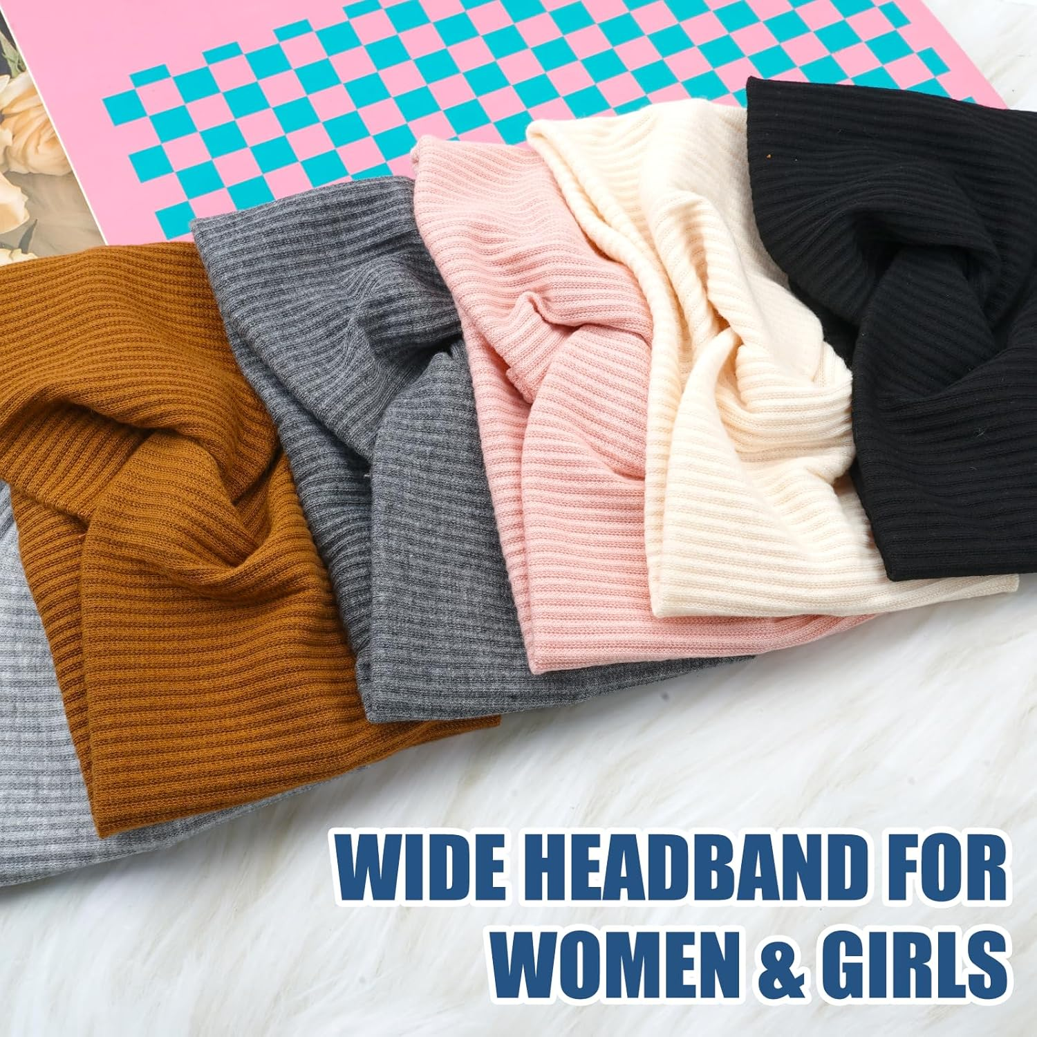 Pack of 6 Headbands Women'S Headband Girls Headband Women'S Winter Soft Elastic Twisted Non-Slip Turban for Short Hair, Yoga, Workout, Running, Sports, Hair Band Multicoloured for Girls Women image number 6