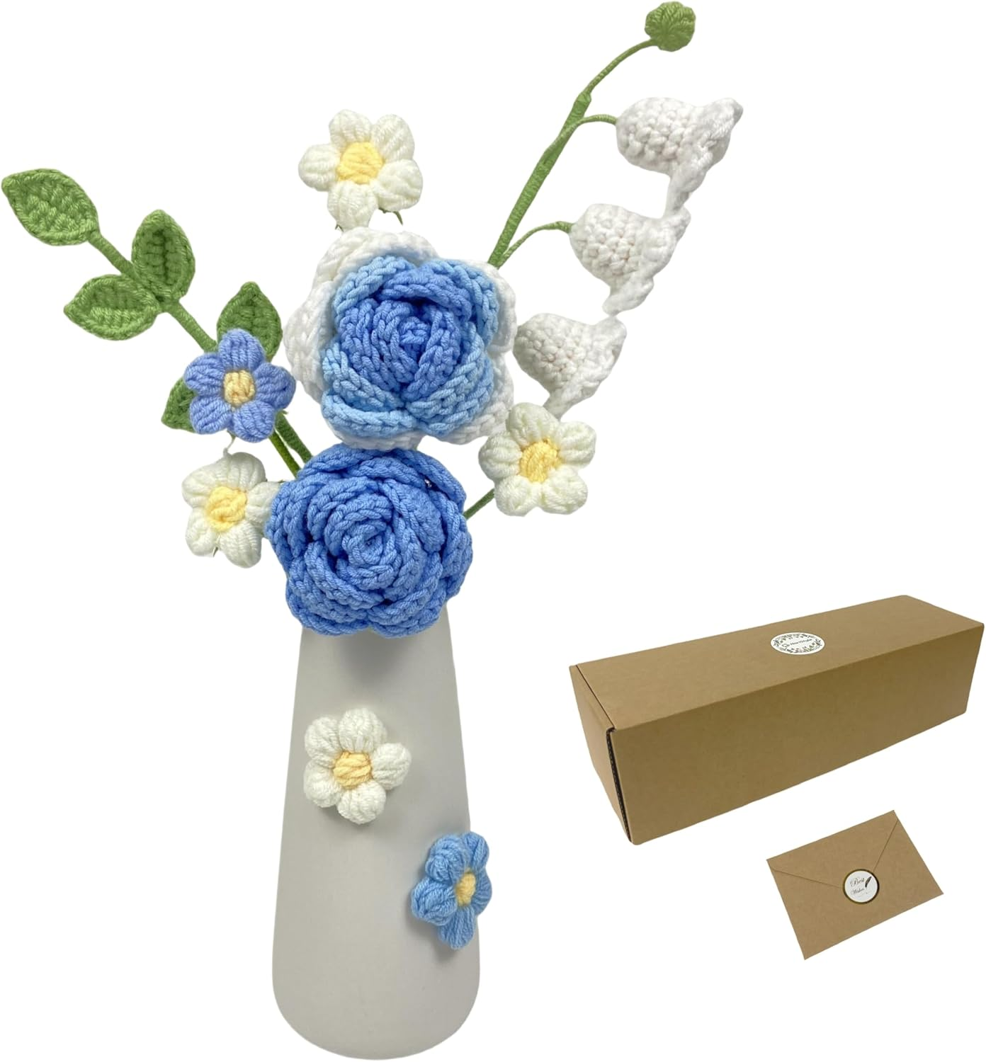 Noristyle Halloween Bouquet Crochet Flowers with Vase for Halloween Decorations Indoor, Black Orange Handmade Crochet Flowers for Home Office Desk Decor Table Centerpiece (Black)