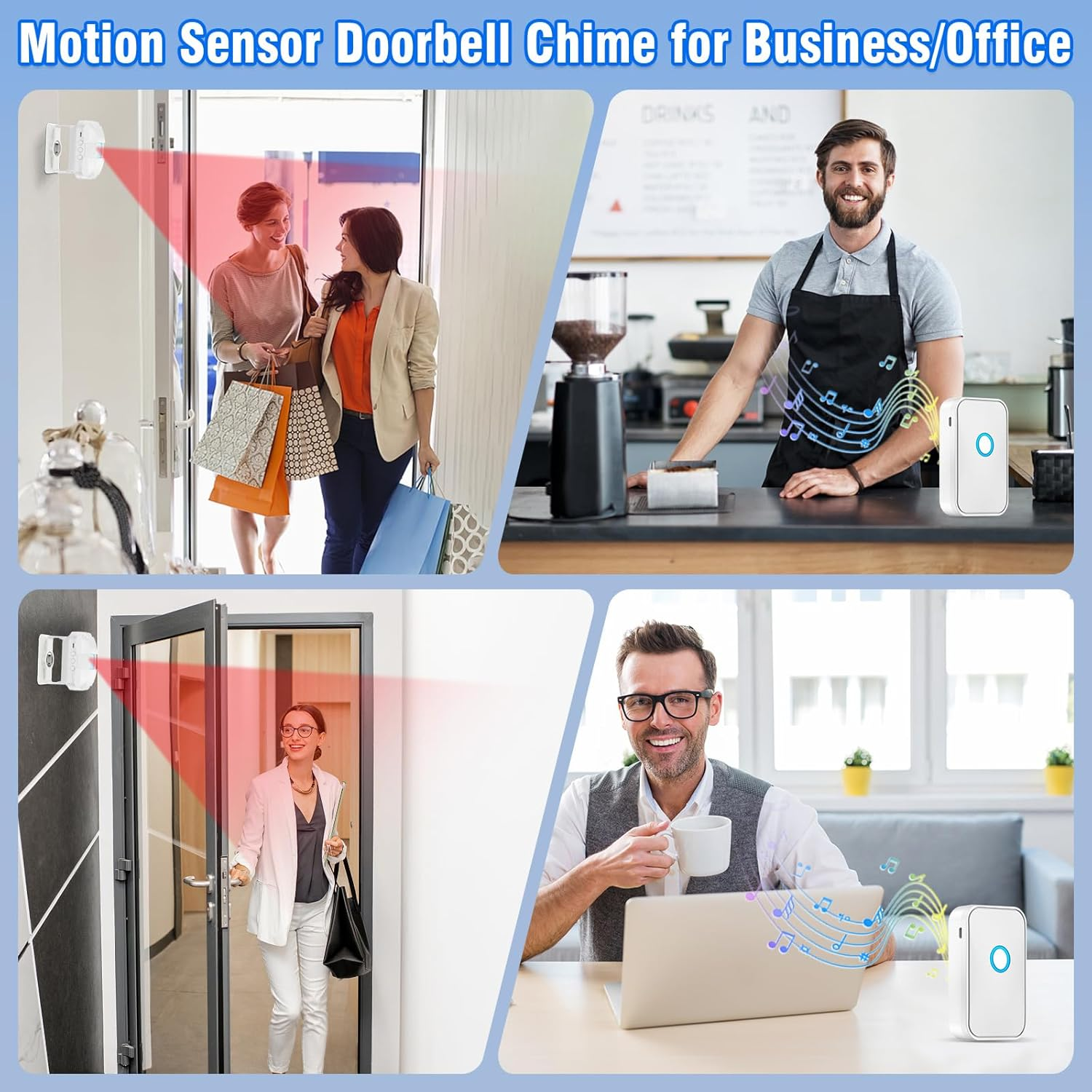 DAYTECH Motion Sensor Door Chime, Wireless Doorbell for Business Entry with 3 Working Modes Welcome Infrared Motion Sensor Detector Caregiver Reminder for Elderly, 1 Receiver 1 Detector image number 4