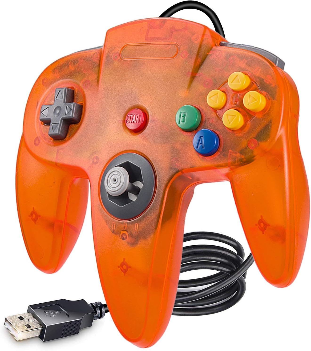 Retro N64 USB Controller, N64 Remote Wired USB Game Emulator Controller for Windows XP 7 8 11& MAC & Retropie (&zwnj;Transparent Orange&zwnj;)
