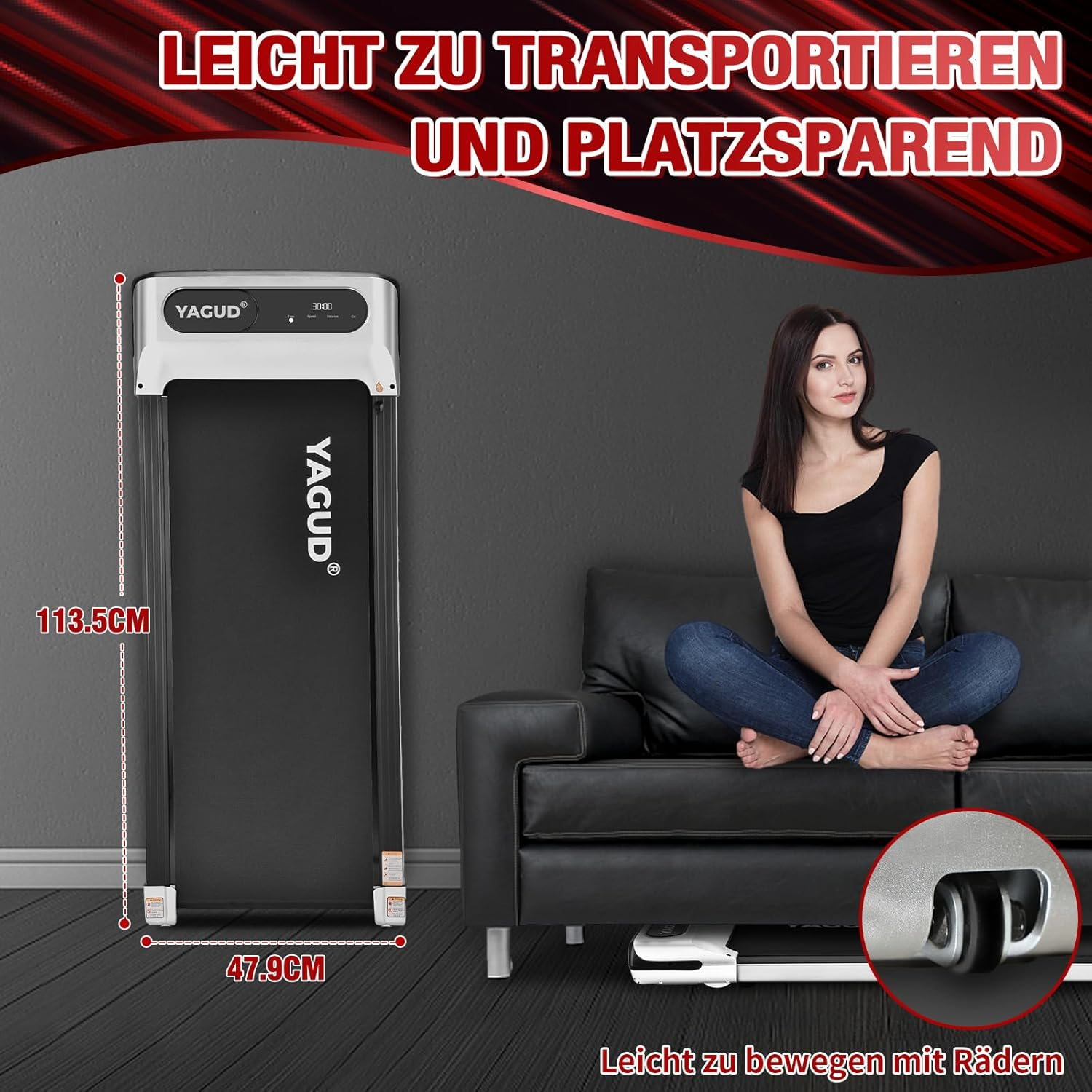 Yagud Walking Pad Treadmill, under Desk Treadmill, 2.5HP Treadmills for Home with Remote Control & Led Display, Non-Slip, Compact Portable, Low Noise for Home/Office Fitness Exercise image number 6