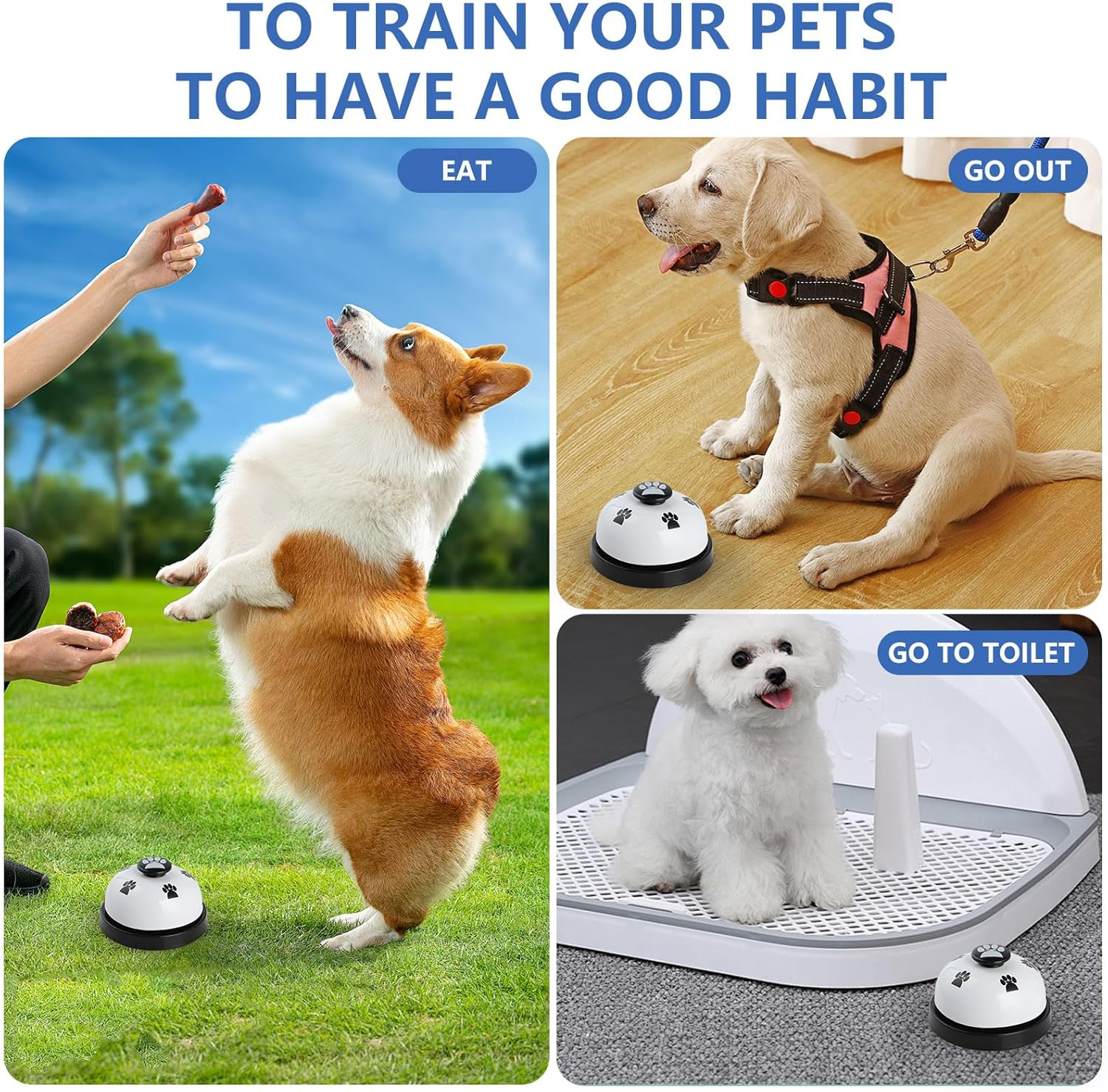 Dog Doorbells (2 Pack), KIKISML Puppy Door Bell Pet Training Bell for Ring Go outside Potty Communication Toilet Train Door Knob Adjustable Strap 7 Extra Large Loud Bells Cat Interactive Toys, Black