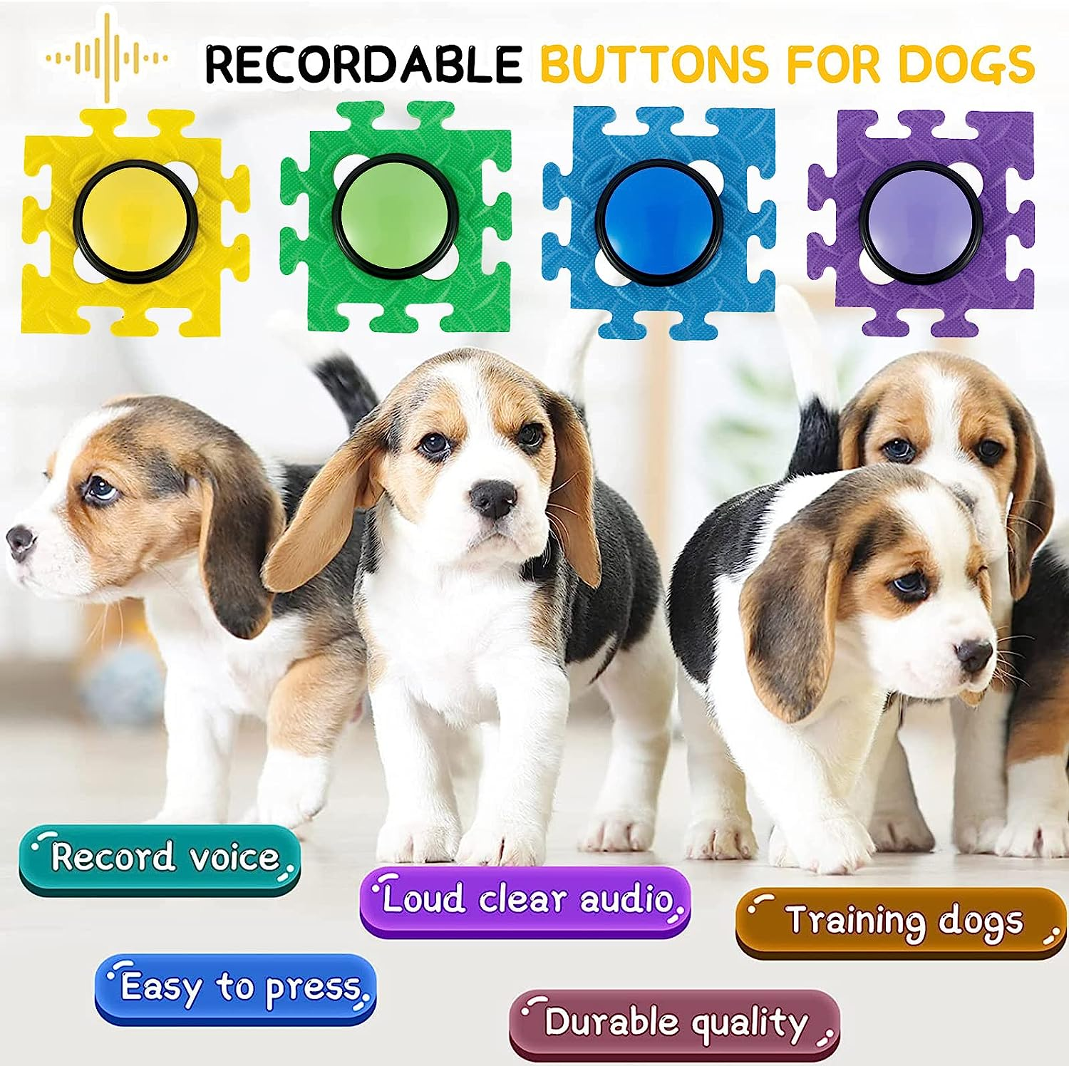 4Pcs Dog Talking Button and Non-Slip Mat, Pet Training Buzzer, Recordable Training Buttons for Dogs, 30Seconds Voice Recording, Portable Easy to Use for Communication Dogs Pet image number 3