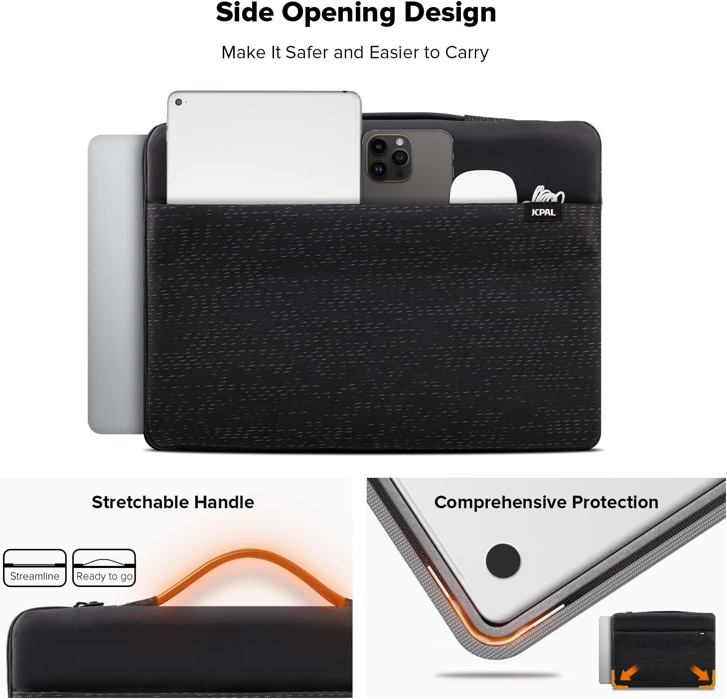 JCPAL 15 16-Inch Transit Sleeve Laptop Computer Sleeve Carrying Case Bag Waterproof Padded with Handle and Large Accessories Pocket for Macbook Air 15" Pro 16" Lenovo ASUS HP Dell Samsung Surface