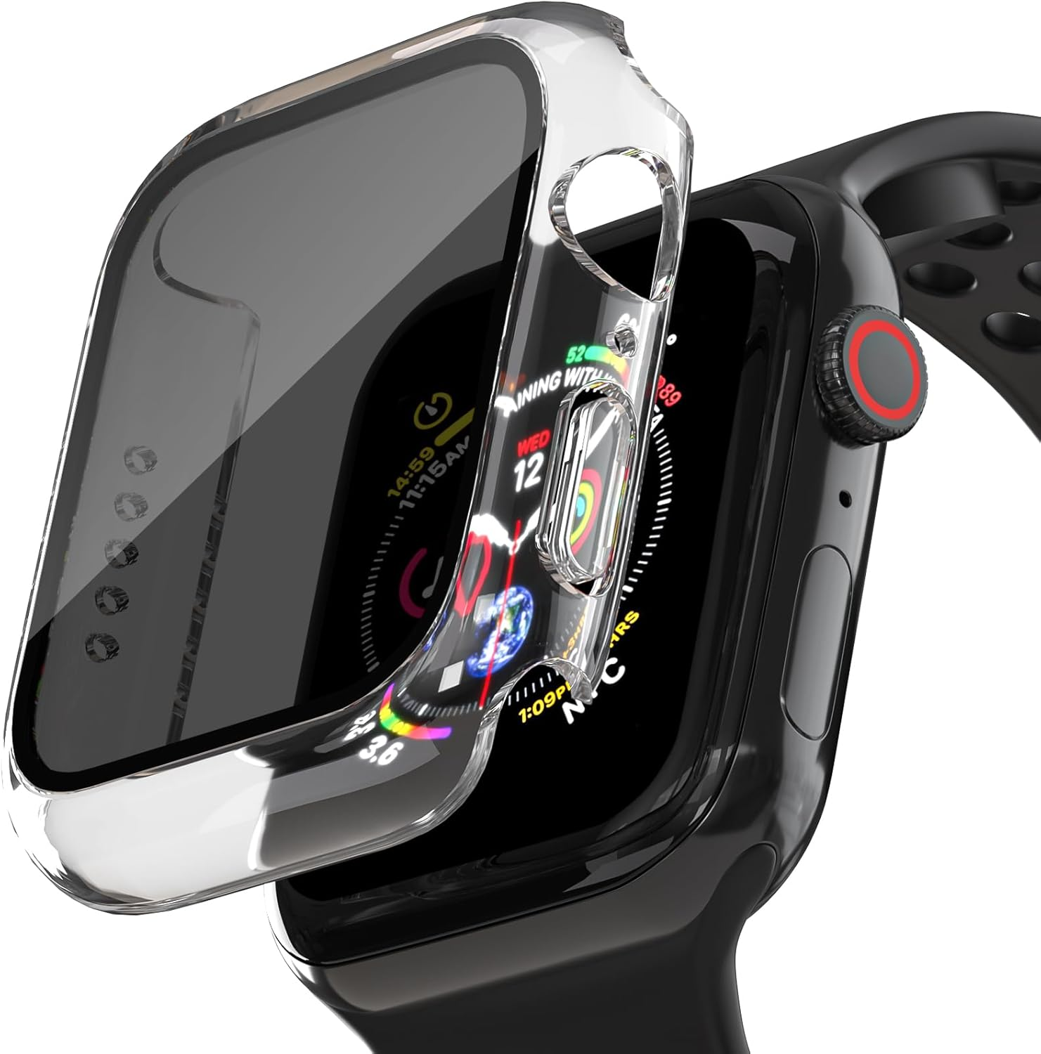 2 Pack Privacy Case for Apple Watch Screen Protector, Anti-Spy Tempered Glass Film Apple Watch Cover Hard PC Case Bumper for Iwatch Series 11 Series 10 - Black/Clear 42Mm