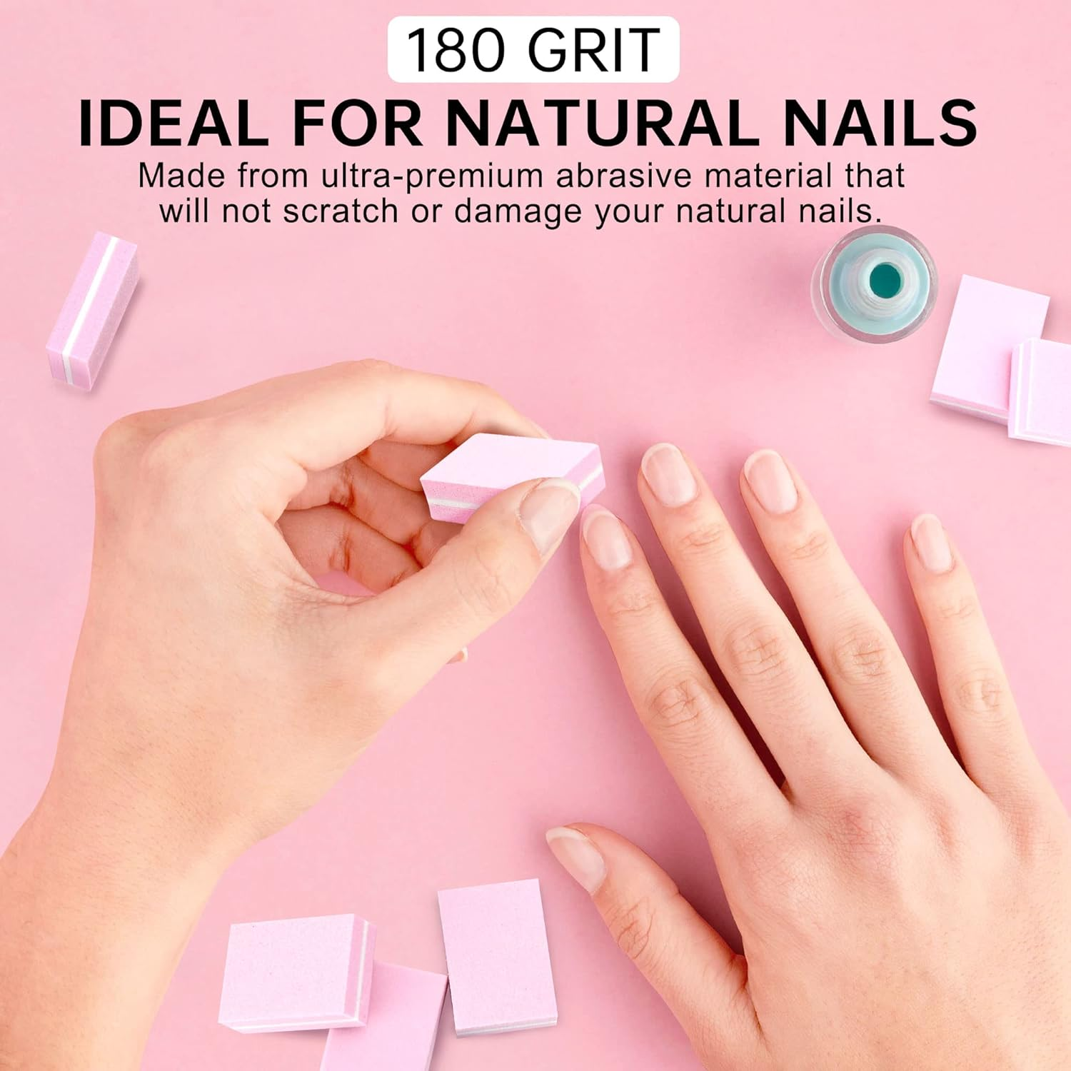 Mini Nail Buffer Blocks, 100/180 Grit Sponge Buffing Sanding Block File Manicure Tools Bulk 50Pcs (Pink) image number 5