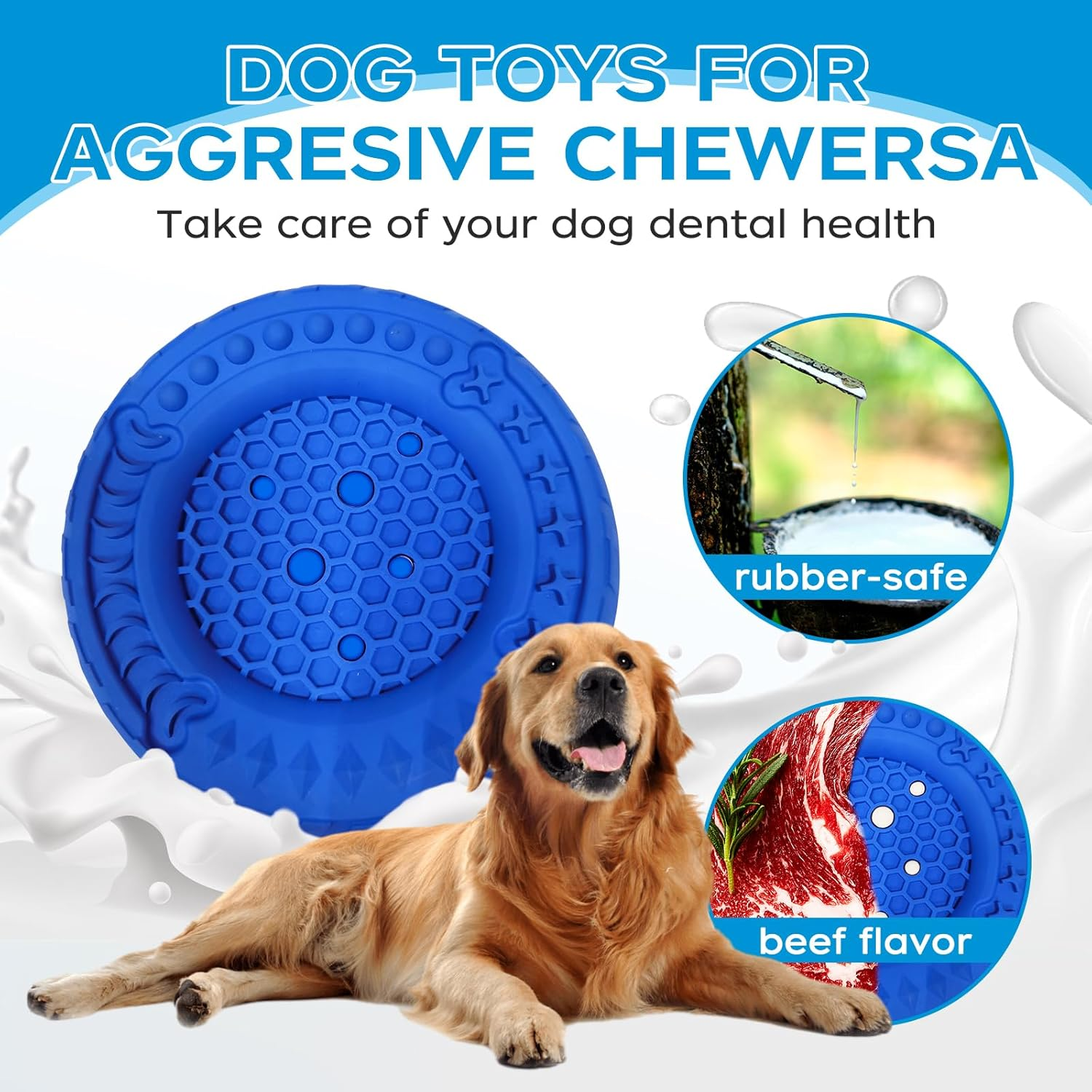 Indestructible Dog Toy, Unbreakable Chew Toy for Dogs, Bite Resistant Dog Toy for Aggressive Chewing, Multifunctional Natural Rubber Dog Toy for Medium Large Dogs (Blue) image number 1