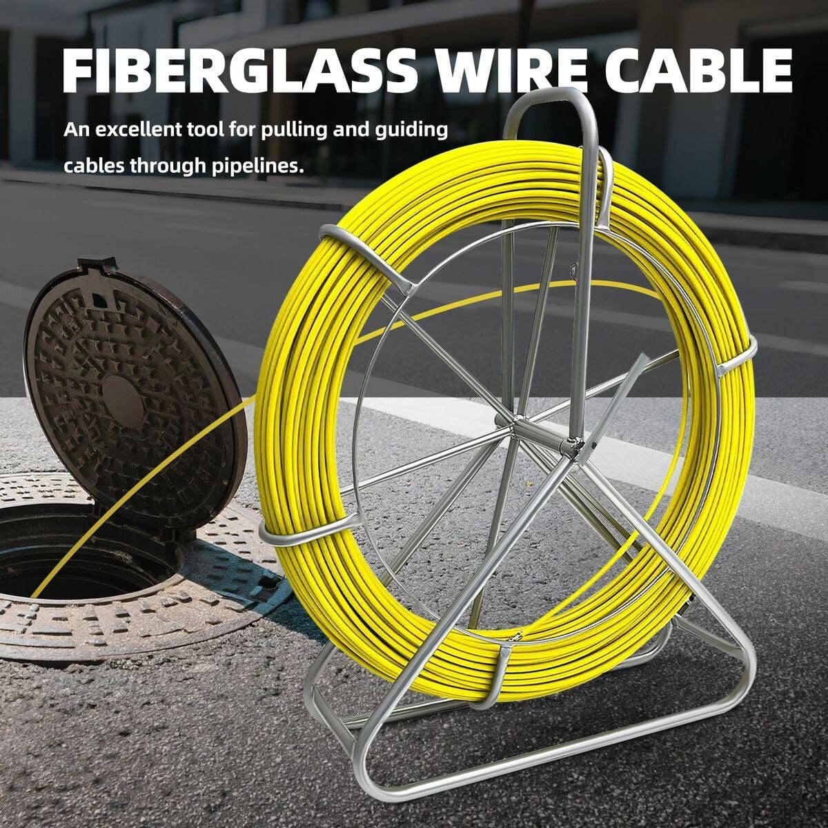 AUSWAY Fish Tape Puller Fibreglass 130Mx6Mm Wire Cable Running Duct Rodder Electrical Fishtape Pulling Rod NBN Tool Brake Portable Steel Reel Stand Sewer image number 4