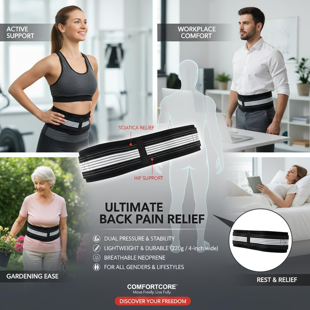 Lumbar Support Belt for Back Pain Relief - Adjustable and Breathable Back Brace, Dual Elastic Straps, Suitable for Women & Men - Lightweight & Durable, Compatible with All Genders and Ideal for Work, Exercise & Daily Use - Ermaoo image number 5