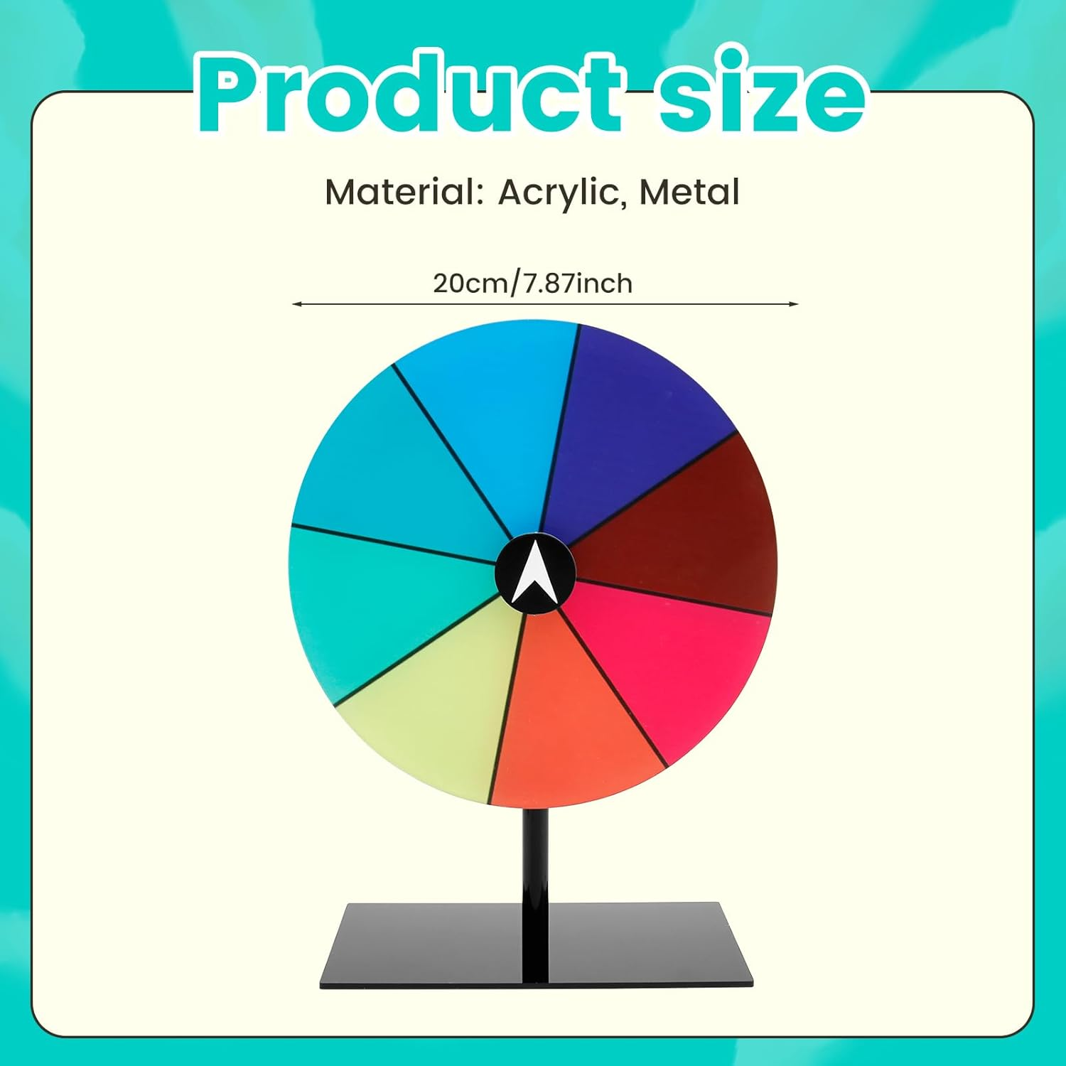 Fwqofvk 8 Inch Rotating Prize Wheel, 8 Slots Dry Erase Tabletop Roulette Spinner with Stand, Colorful Tabletop Roulette Wheel for Party Carnival Tradeshow 20Cm image number 4