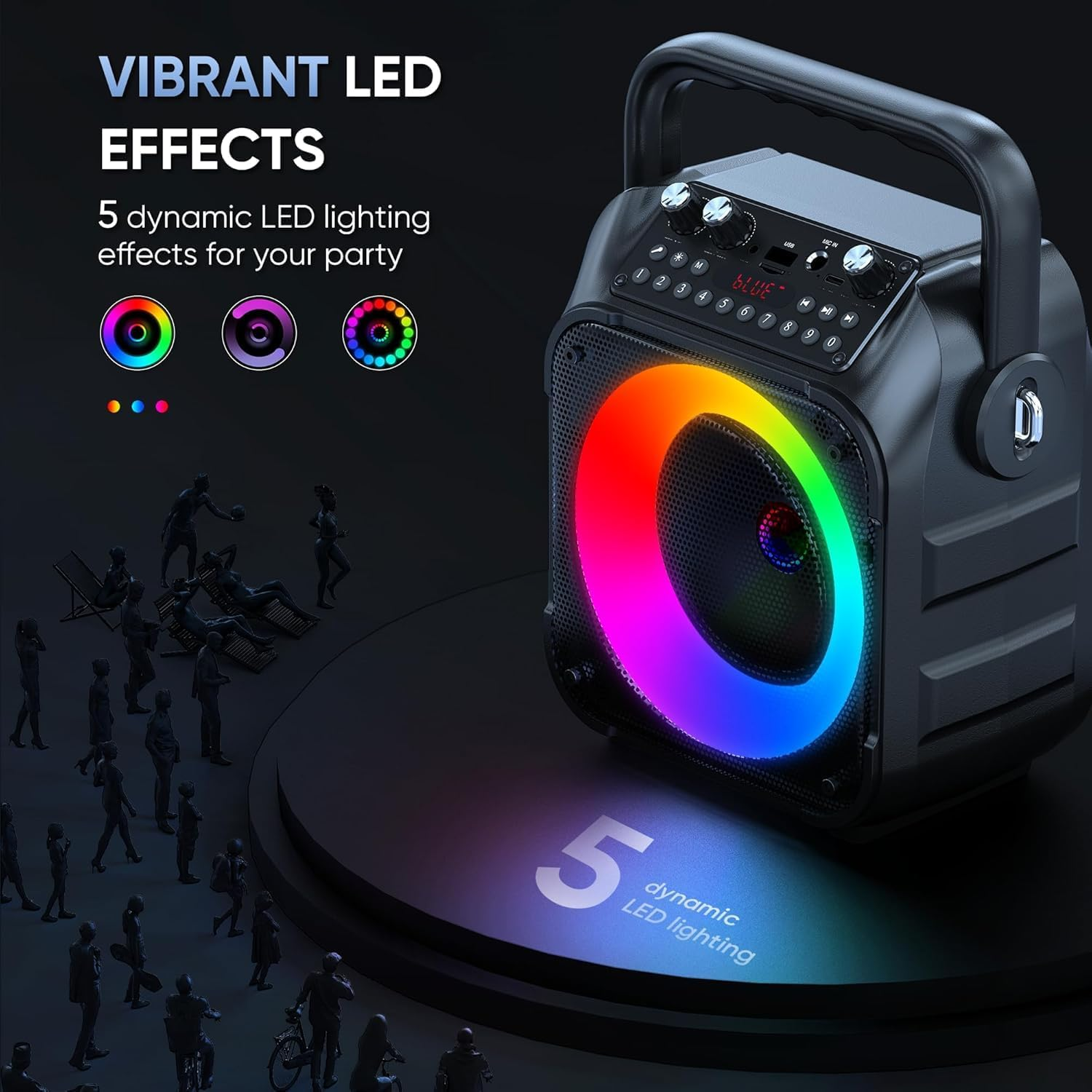 Karaoke Machine with 2 Wireless Microphones, Portable Bluetooth Speaker for Adults & Kids with Lights, Karaoke Microphone with PA System Supports Usb/Tf/Rec/Fm/Aux,Christmas Birthday Gifts for Party image number 2