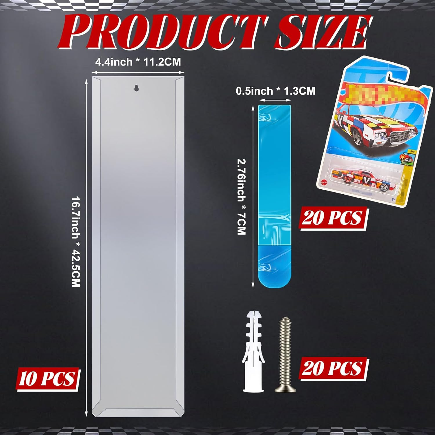 Rattanview 10 Pcs Model Car Display Cases Wall Mount Holds up to 100 Cars Compatible with Hot Wheels Toy Car Organizer Diecast Blister Car Display Shelf for Packaged Small Wheels Storage (16.7 X 4.4) image number 1