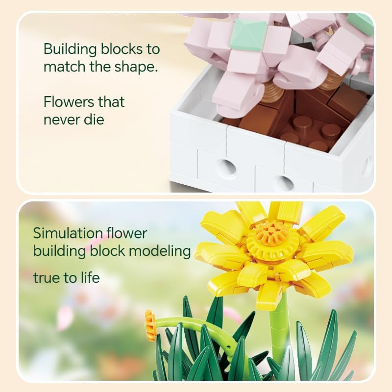 WOMA Succulent Flowers Building Block Set, Botanical Building Blocks for Child 6 and Up, Succulents Bonsai Building Toys, Creative Flowers Building Project for Adults, 977 PCS Easy to Build image number 2