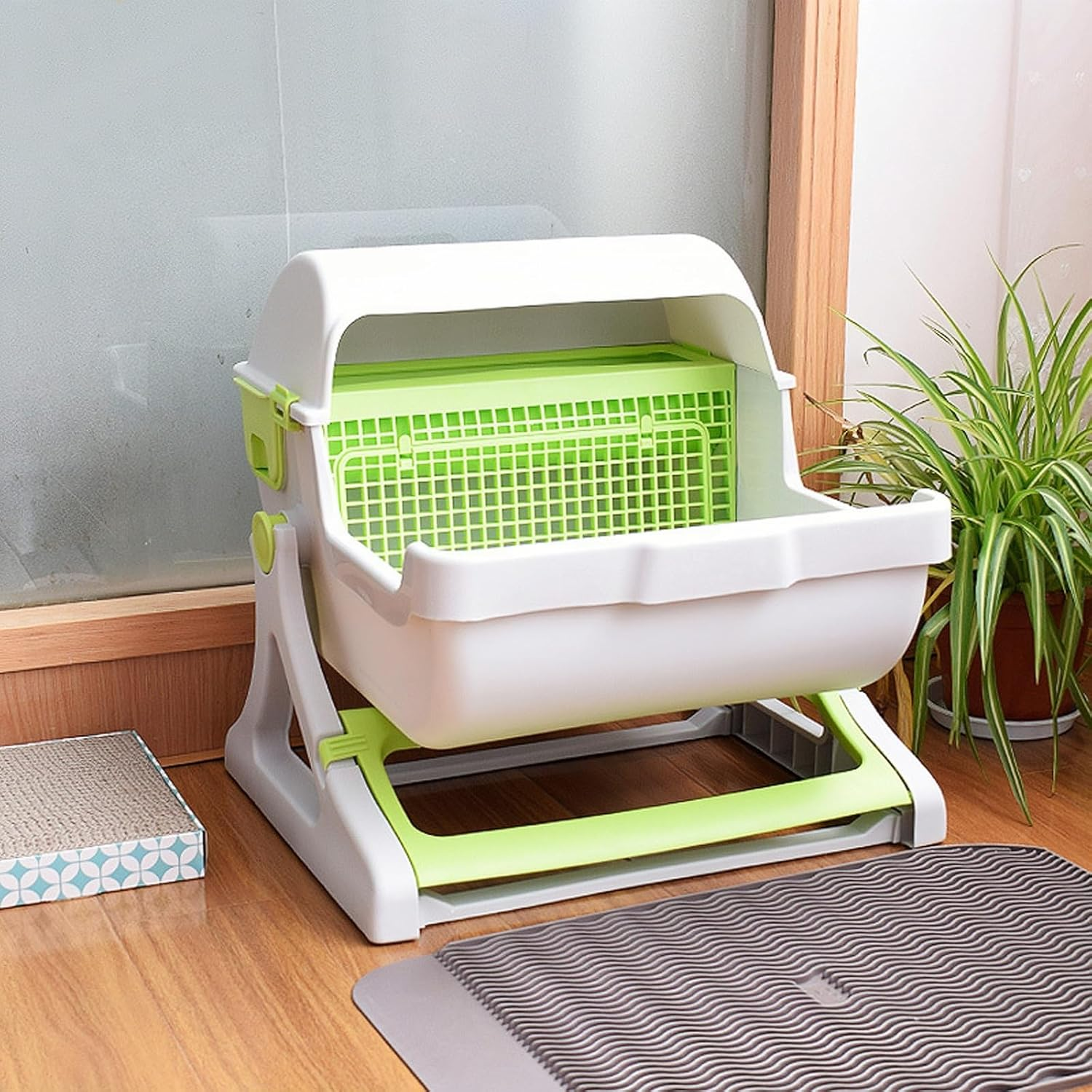 Bewinner Self Cleaning Cat Litter Box Enclosure Semi Automatic, PP Plastic Easy Assembly Tipping Bucket Style Large Kitty Litter Box for Indoor Cats image number 2