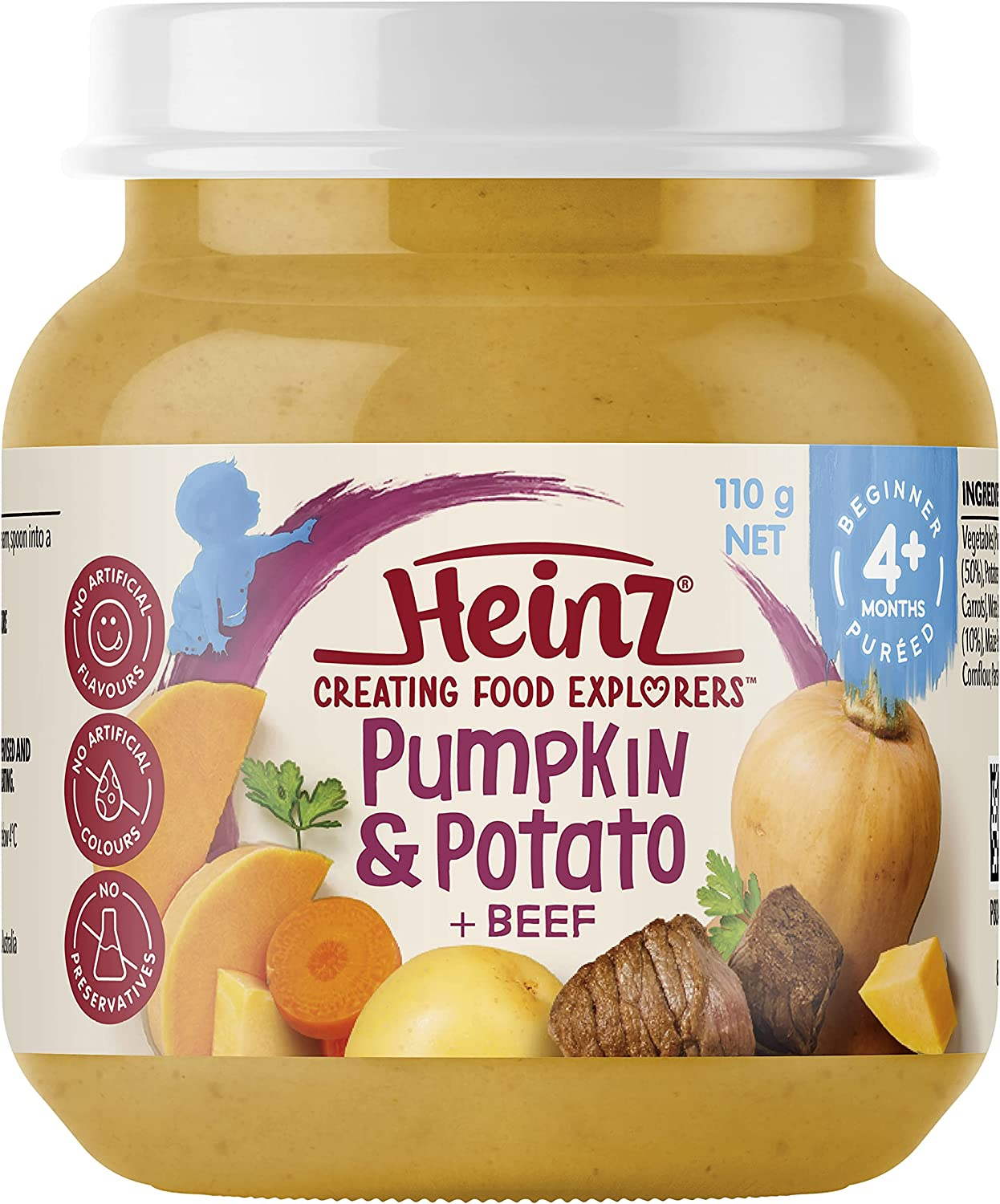 Heinz Strained Pumpkin Potato & Beef Baby Food for Ages 4+ Months 110 G (Pack of 2) image number 3