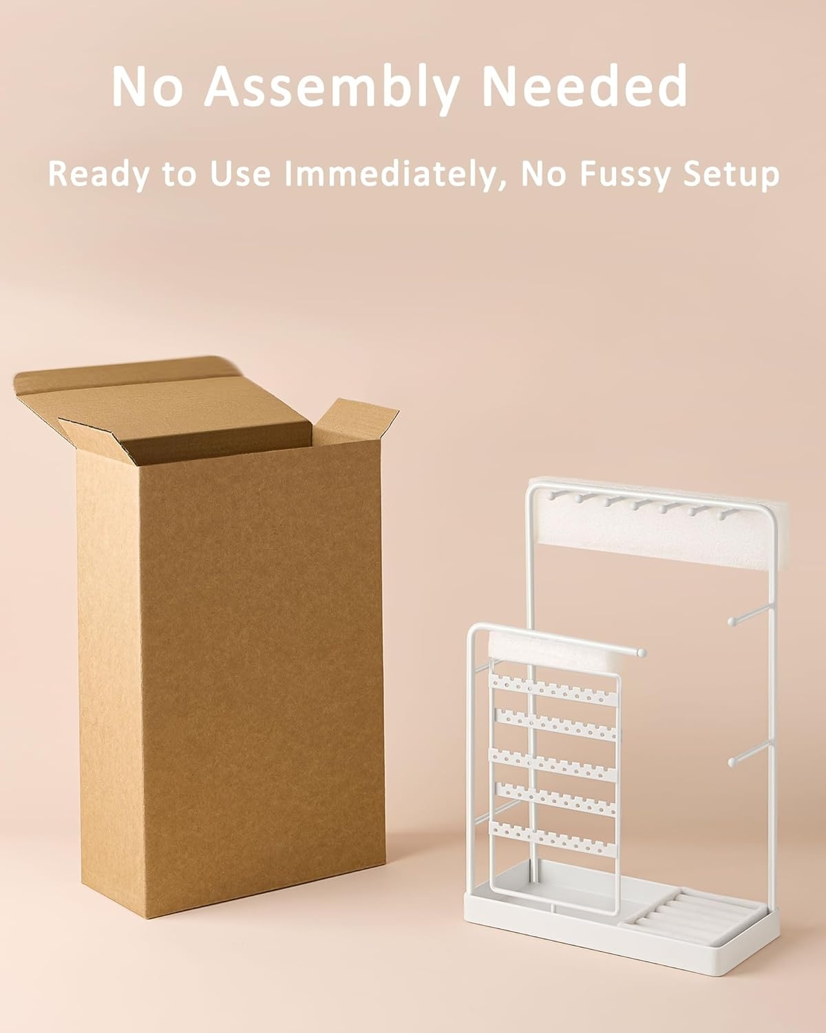 Procase Jewelry Stand Holder Organizer and Storage, Jewelry Display Stand Tower Rack with Velvet Ring Tray, Rotating Earring Display Hanging, Bracelet Necklace Holder, for Women Girls -White - Gold image number 3