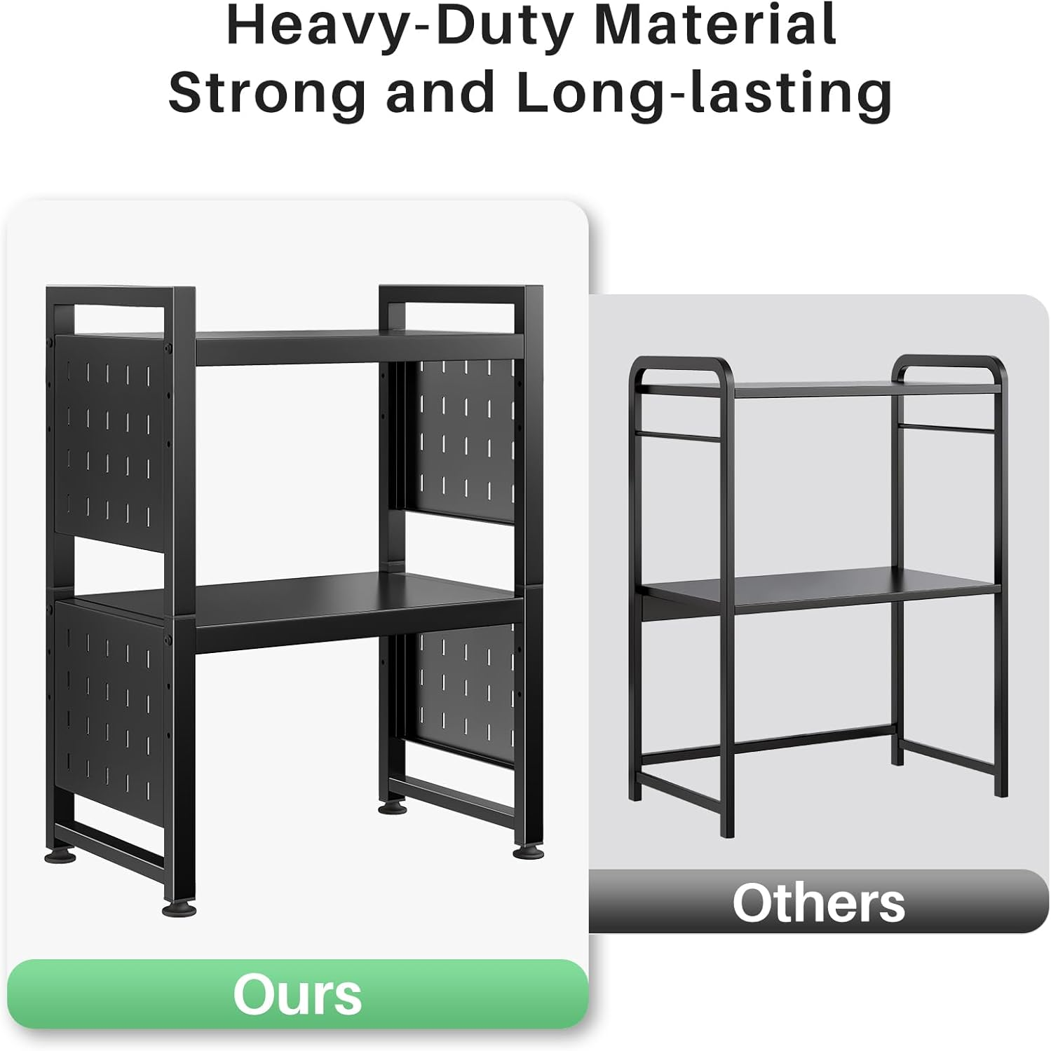 Expandable Microwave Stand,Heavy Duty 3-Tier Adjustable Height Microwave Oven Rack with 9 Hooks, Towel Rack, and Cutting Board Holder, Countertop Kitchen Shelf Organizer, Holds up to 180 Lbs, Black image number 1