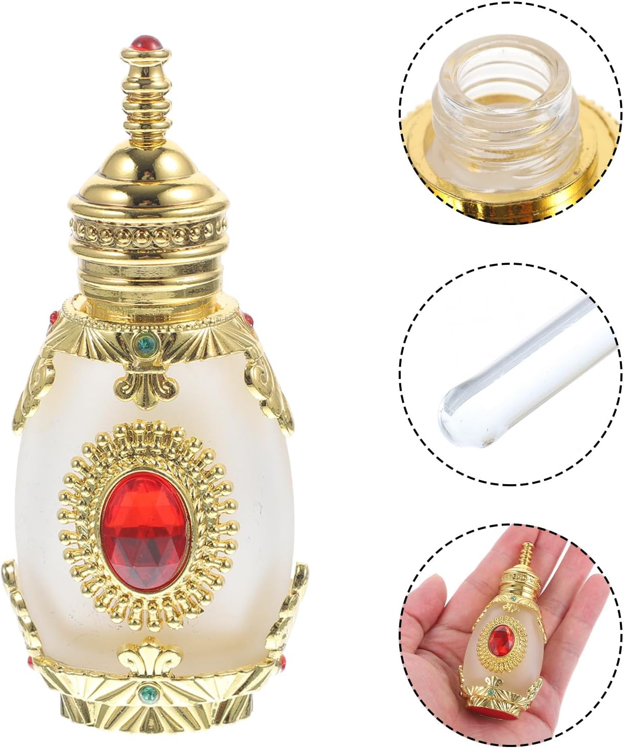 HINTRMENT Vintage Style Perfume Bottle Red Stone Essential Oil Container Refillable Middle Eastern Fragrance Storage Bottle for Anointing Oil and Travel Use image number 4