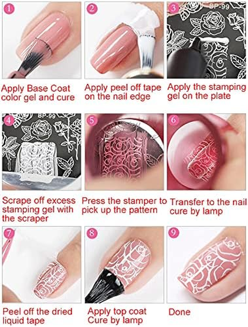 Nail Stamper Kit with Stamping Polish, Nail Stamping Gel Polish Set Nail Print Stamper Tool Nail Stamping Plate Stamp Nail Stamp Polish Gel Paint for Nails Art Printing UV Nail Polish image number 6
