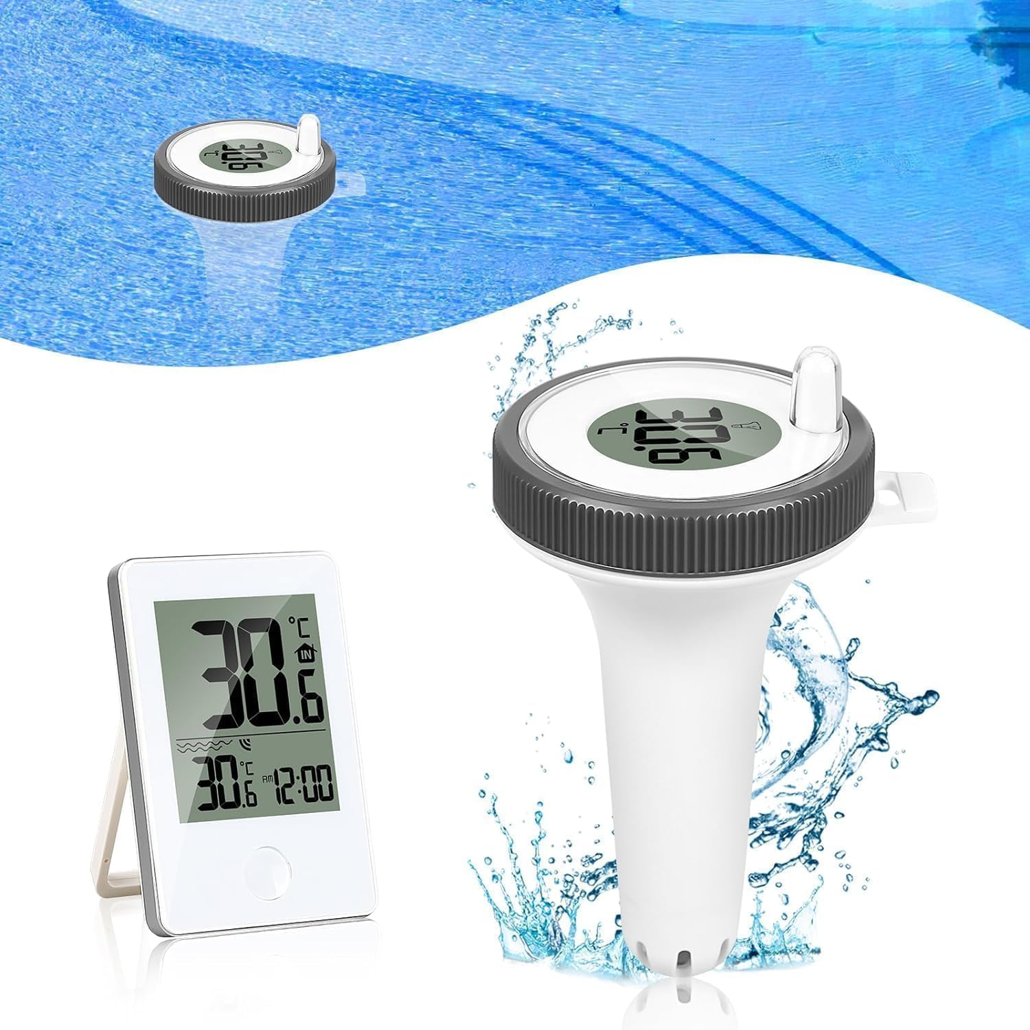 Pool Thermometer Floating, Solar Energy, Easy Read with Indoor Temperature, Humidity Monitor Wireless, Digital Pool Thermometer, IP67 Waterproof for Swimming Pools, Bathtubs, Fishbowl, Pond image number 2