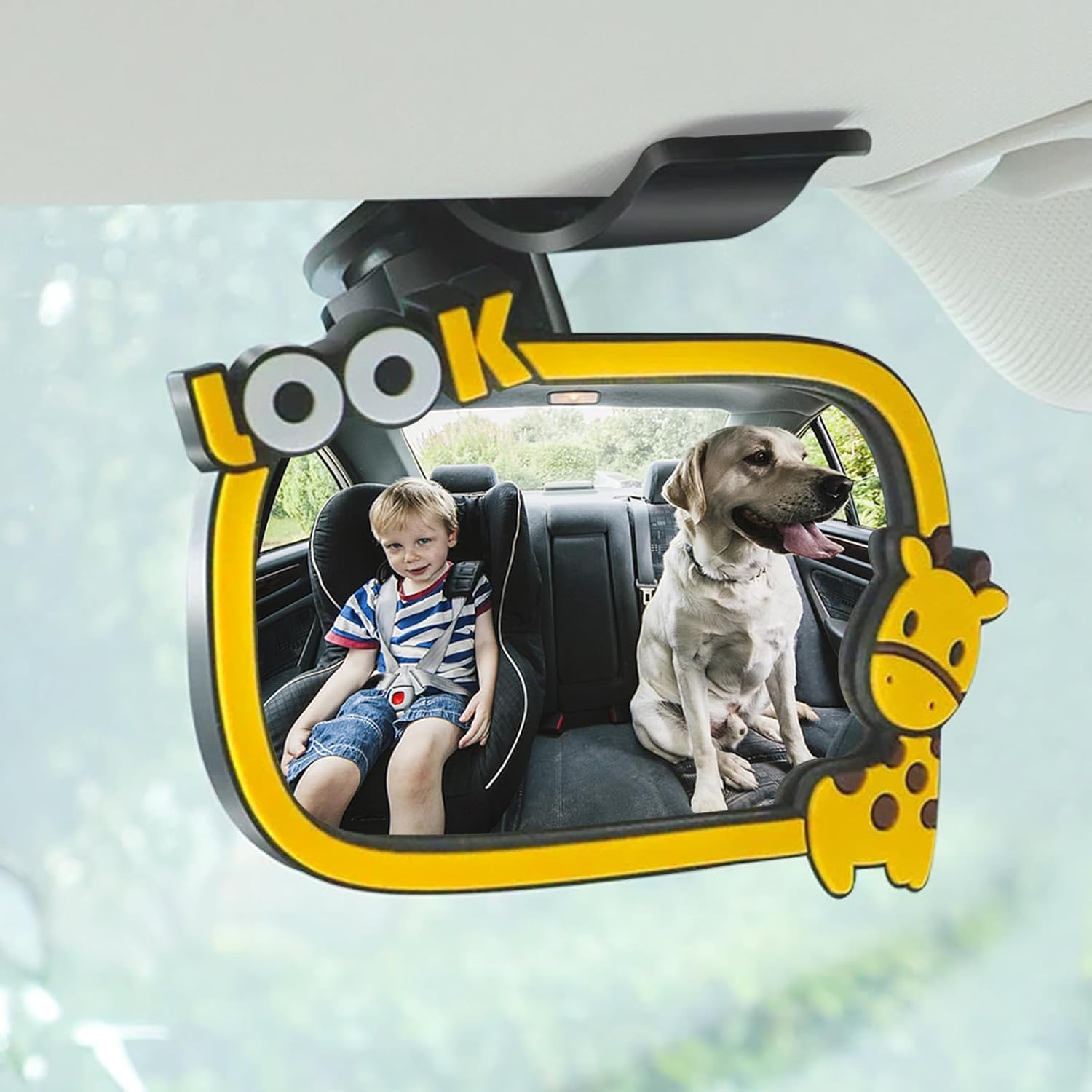 CERITORN Universal Car Interior Rearview Baby Mirror Wide Angle Convex Mirror Clip-On Mirrors for Viewing Rear Passengers(Giraffe)