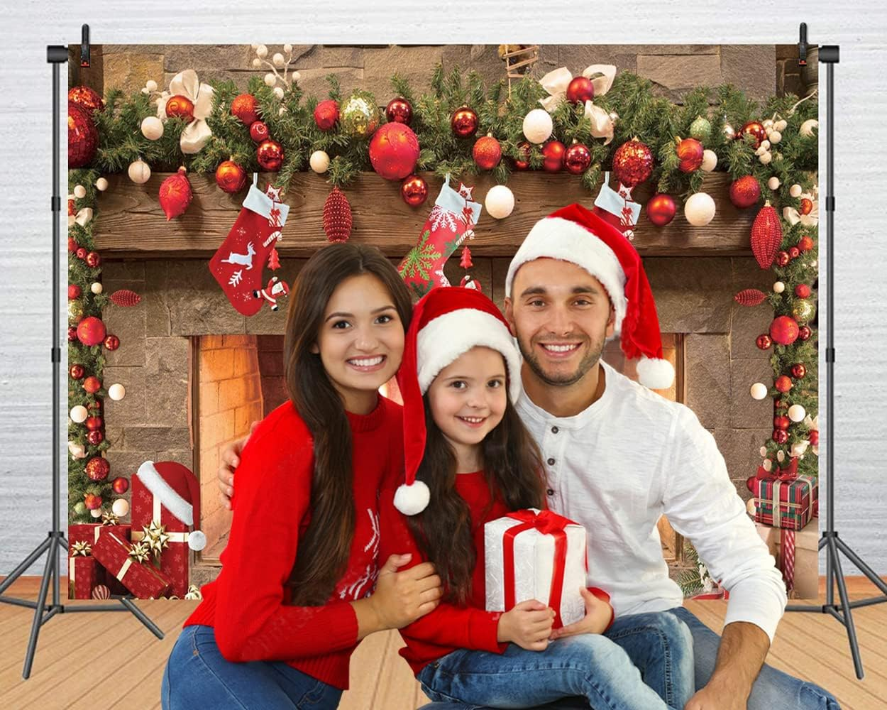 CHAIYA 8X6Ft Christmas Background Christmas Fireplace Christmas Tree Socks Gift Box Photography Backgroun New Year Party Background Decoration CY129 image number 6