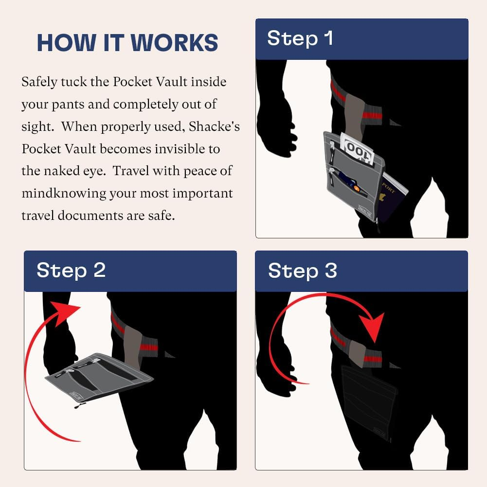 Shacke Hidden Travel Belt Wallet W/Rfid Blocker (Black with Black Strap) - Black Neck/Belt Hybrid Wallet image number 2