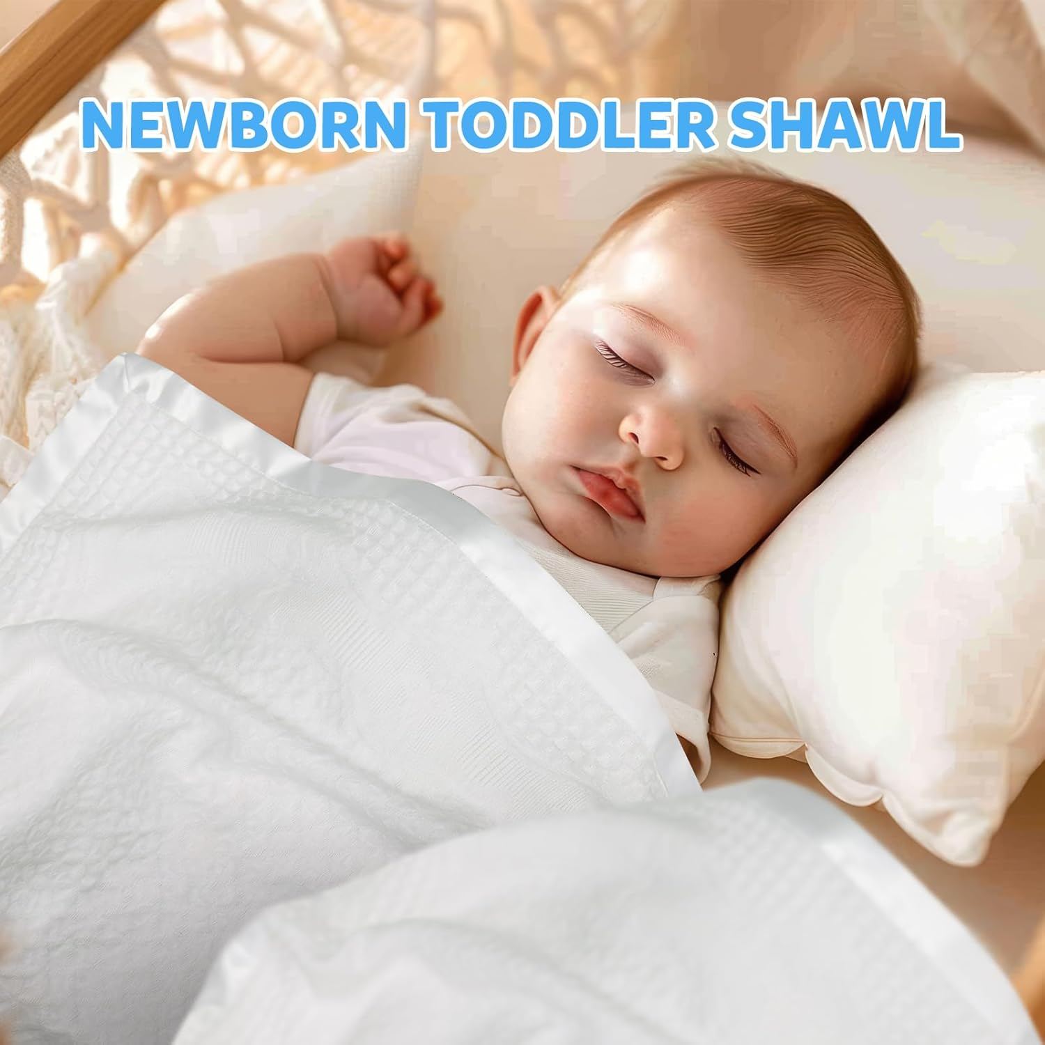 Baby Blanket for Boys Girls God Bless Baptism Christening Shawl White Soft Knit Receiving Swaddle Newborn Unisex Summer Autumn Winter Nursing Cover - Baptism Blanket image number 2