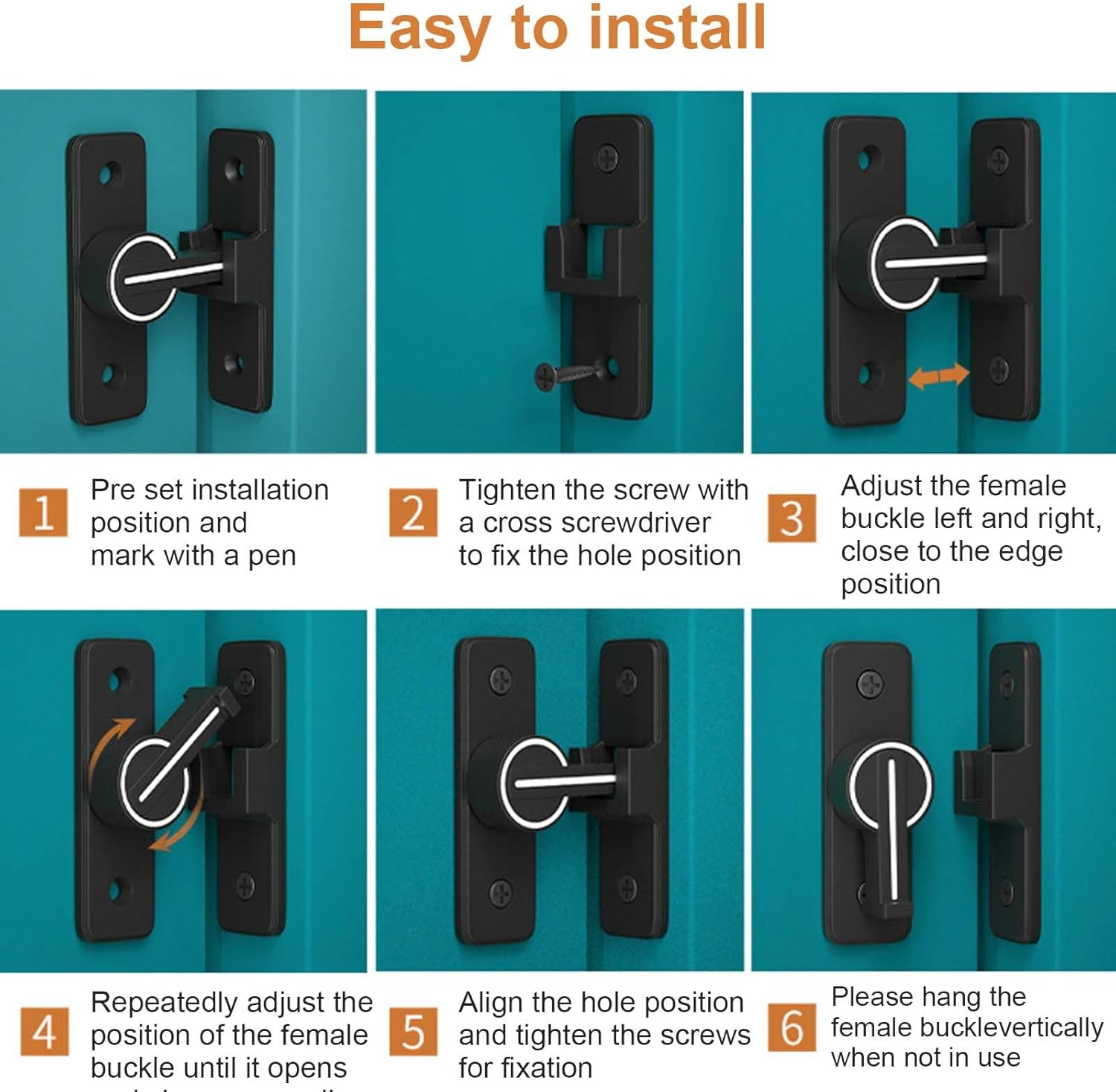 Sliding Door Lock 90 Degree Luminous Barn Door Latch Lock, Luminous Sliding Door Latch Lock, Barn Door Locks and Latches 90 Degree Flip Barn Door Latch Sliding, Heavy Duty Gate Latch Clasp Lock image number 3