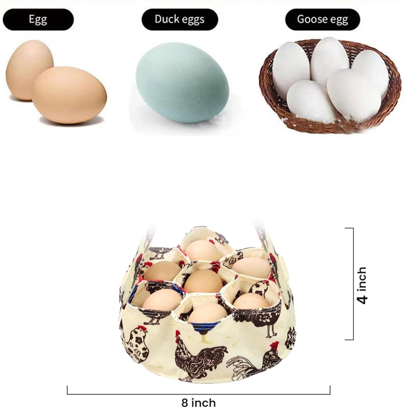 WEZCHUGHAOL Rustic Striped Egg Collecting Basket for Home and Garden - Chicken Egg Holder and Collector for Housewives Egg Stockpile (Beige Chicken) image number 5