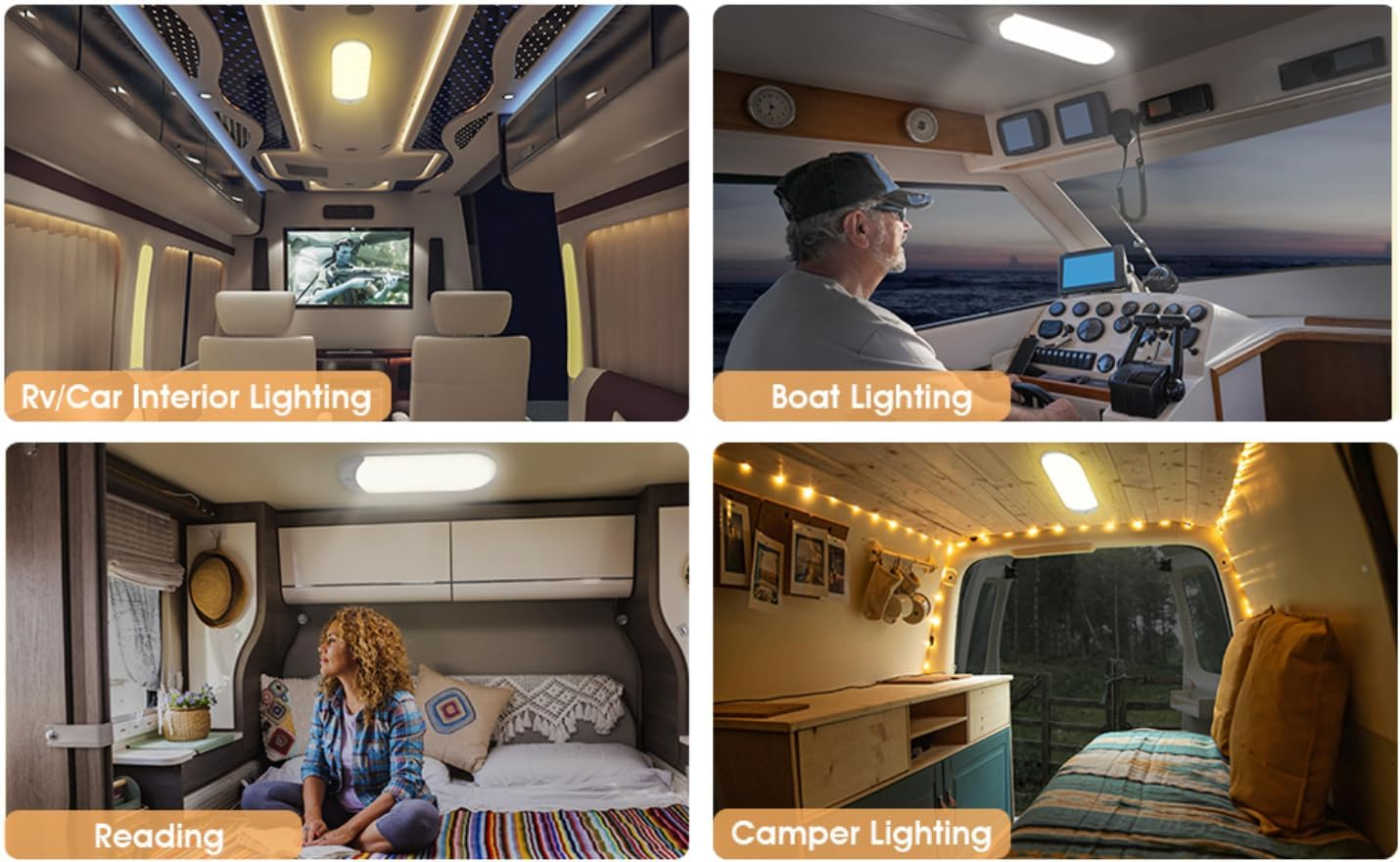 RV Lights Interior 12V Camper Lights 174Leds 15W 1200LM 3 Color Dimmable Super Bright LED Ceiling Dome Light Panel Light for Caravan Camper Travel Trailer Motorhome Sailboat Yacht(2Pack) image number 2