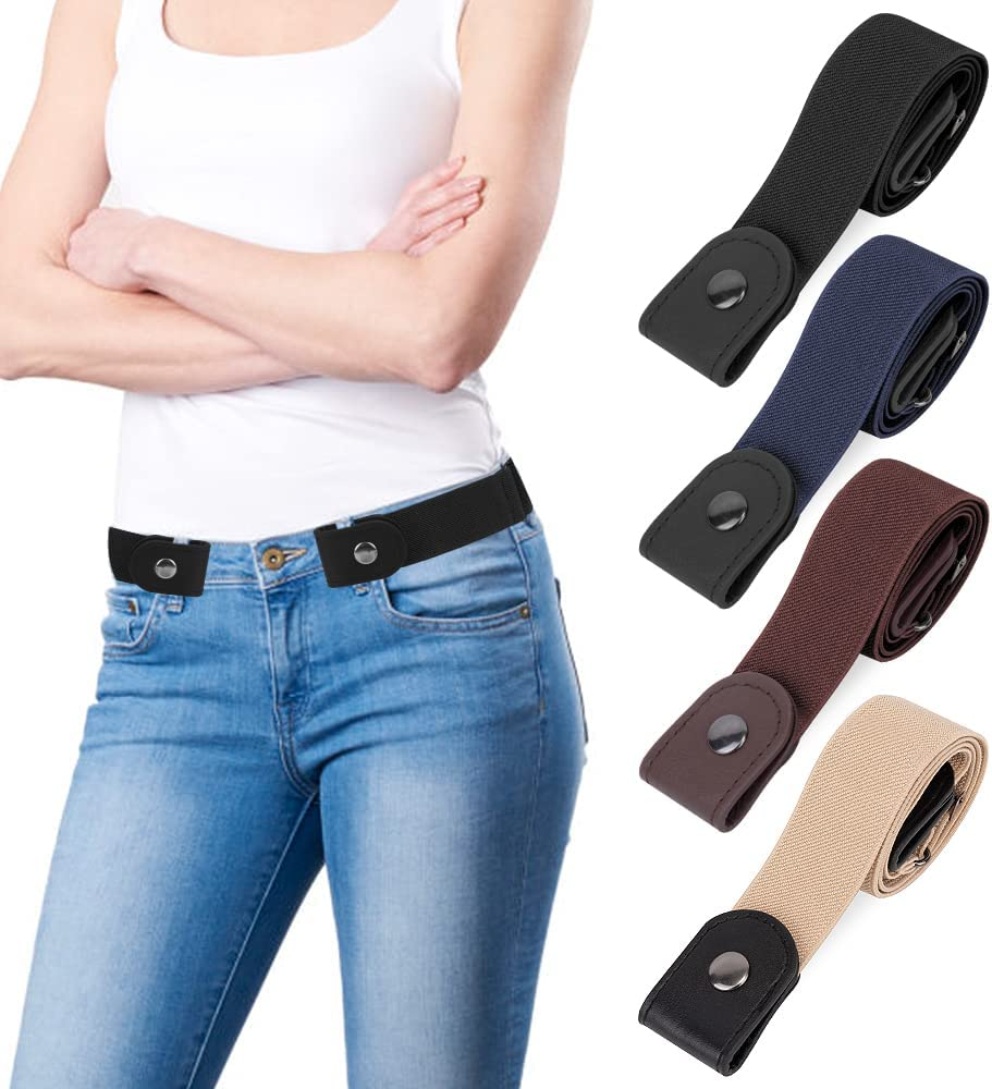 Slowton No Buckle Belt - 4 PCS Adjustable Elastic Buckle Women'S Belt for Trousers and Skirts, Invisible Stretch Waist Belt for Jeans Pants image number 5