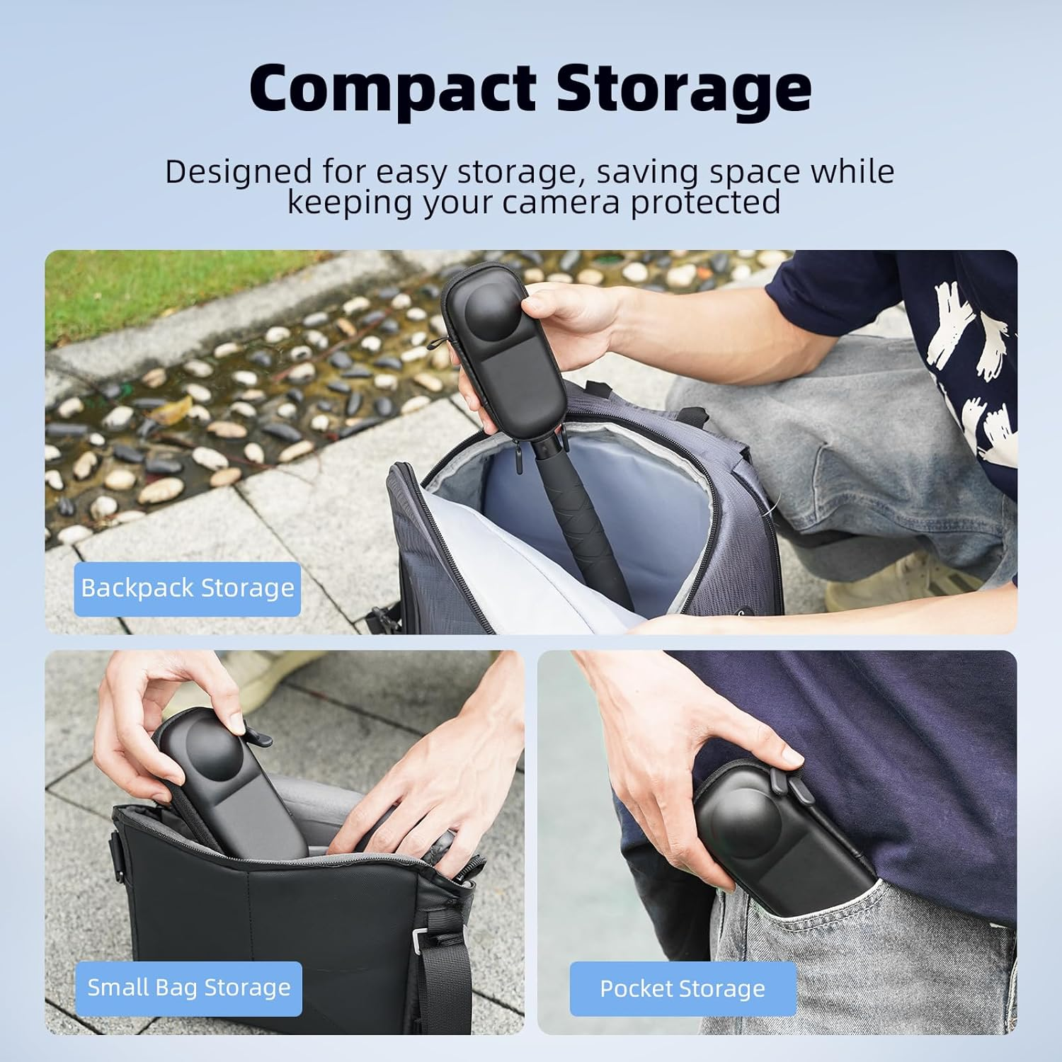 BRDRC Carrying Case for Insta 360 X4 X5 (For Original Lens Cap), Portable Small Storage Bag Protective Cover Hard Shell Travel Protector with Wrist Strap Carabiner for Insta360 X4 X5 Accessories image number 5