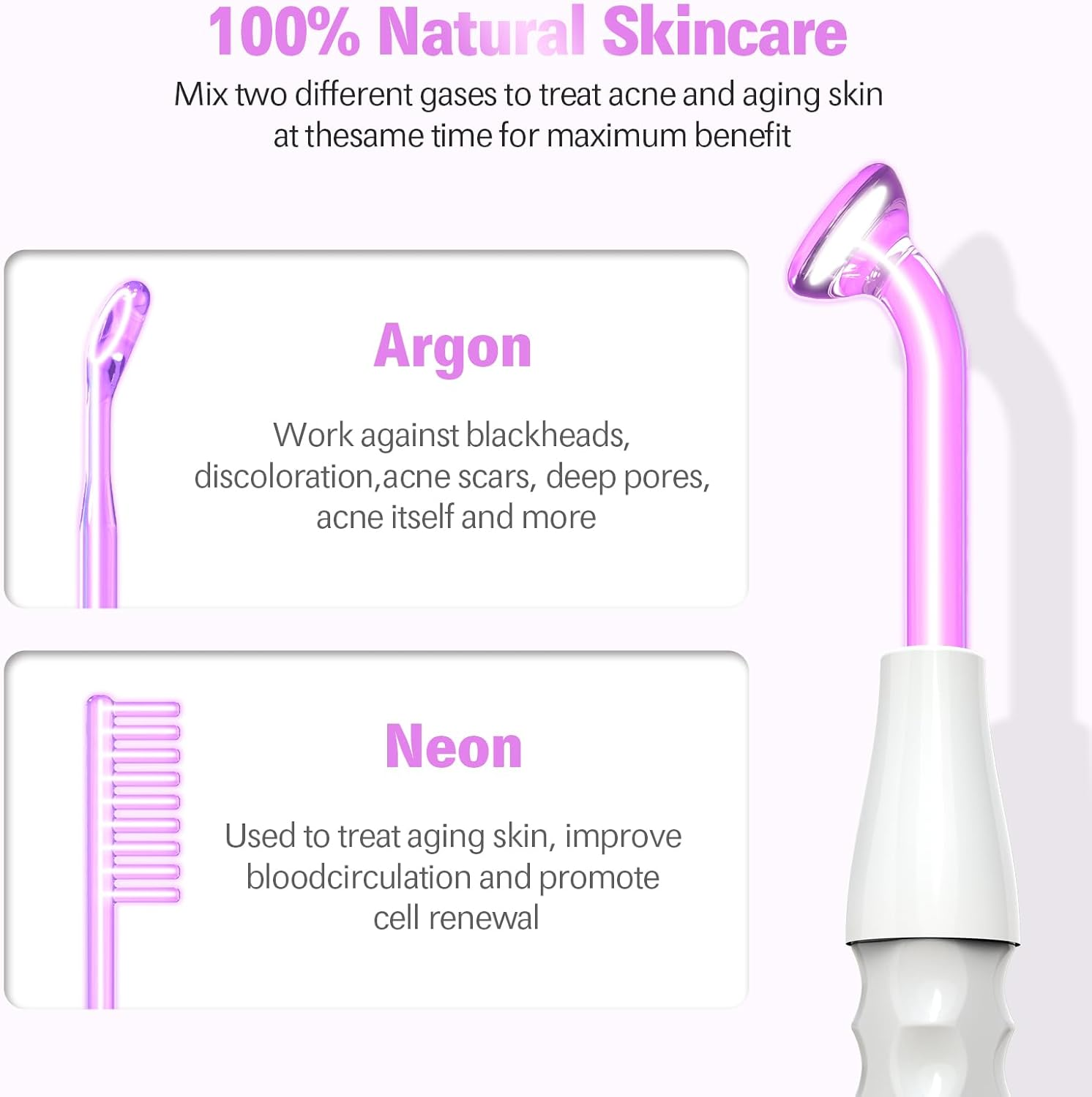 High Frequency Stick Face Portable Hand Electrode Stick Glass Tube Skin Therapy Device with 4 Argon Rods - Acne Treatment - Skin Tightening - Wrinkle Reduction image number 3