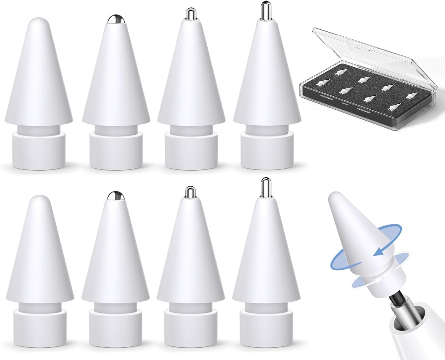 Inesore for Apple Pencil Tips Replacement Accessories,Compatible with Ipad Pencil Pro/2Nd Gen/1St Gen/Usb-C (8 Pack) image number 5