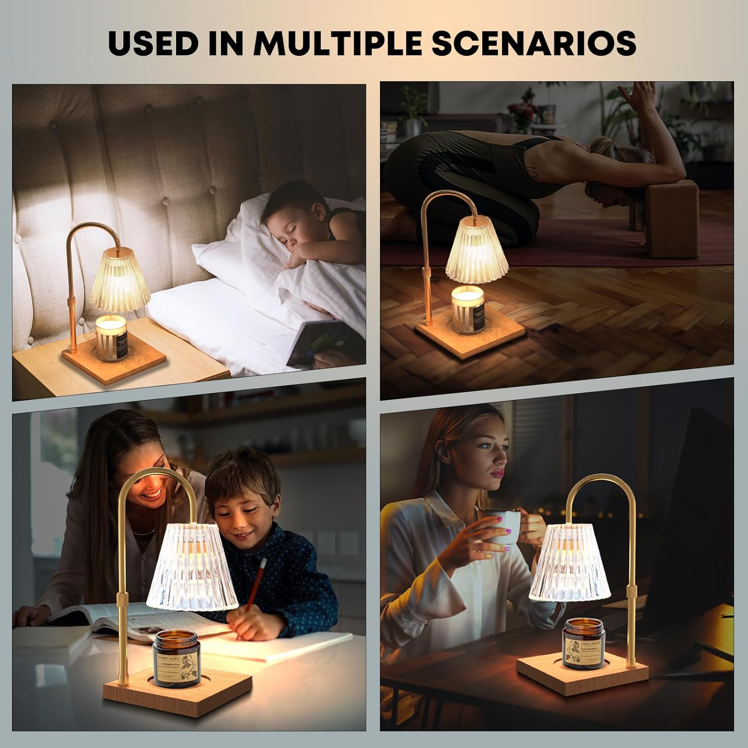 Beautiful Wax Candle Warmer Lamp,Dimmable Height and Brightness Adjustable,Birthday Gifts,For Scented Jar Candles, Home Bedroom Decor Decorative Lamp (Gold) (White) image number 3