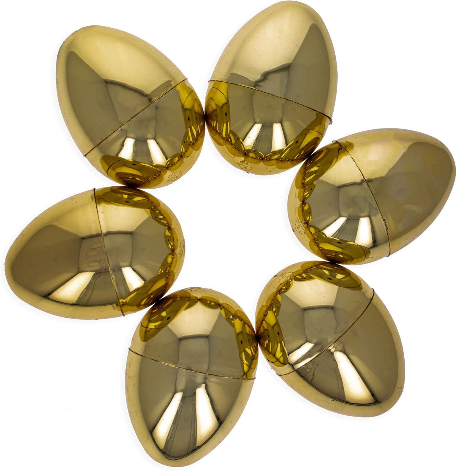 Set of 6 Large Size Very Shiny Golden Plastic Easter Eggs 4 Inches image number 2