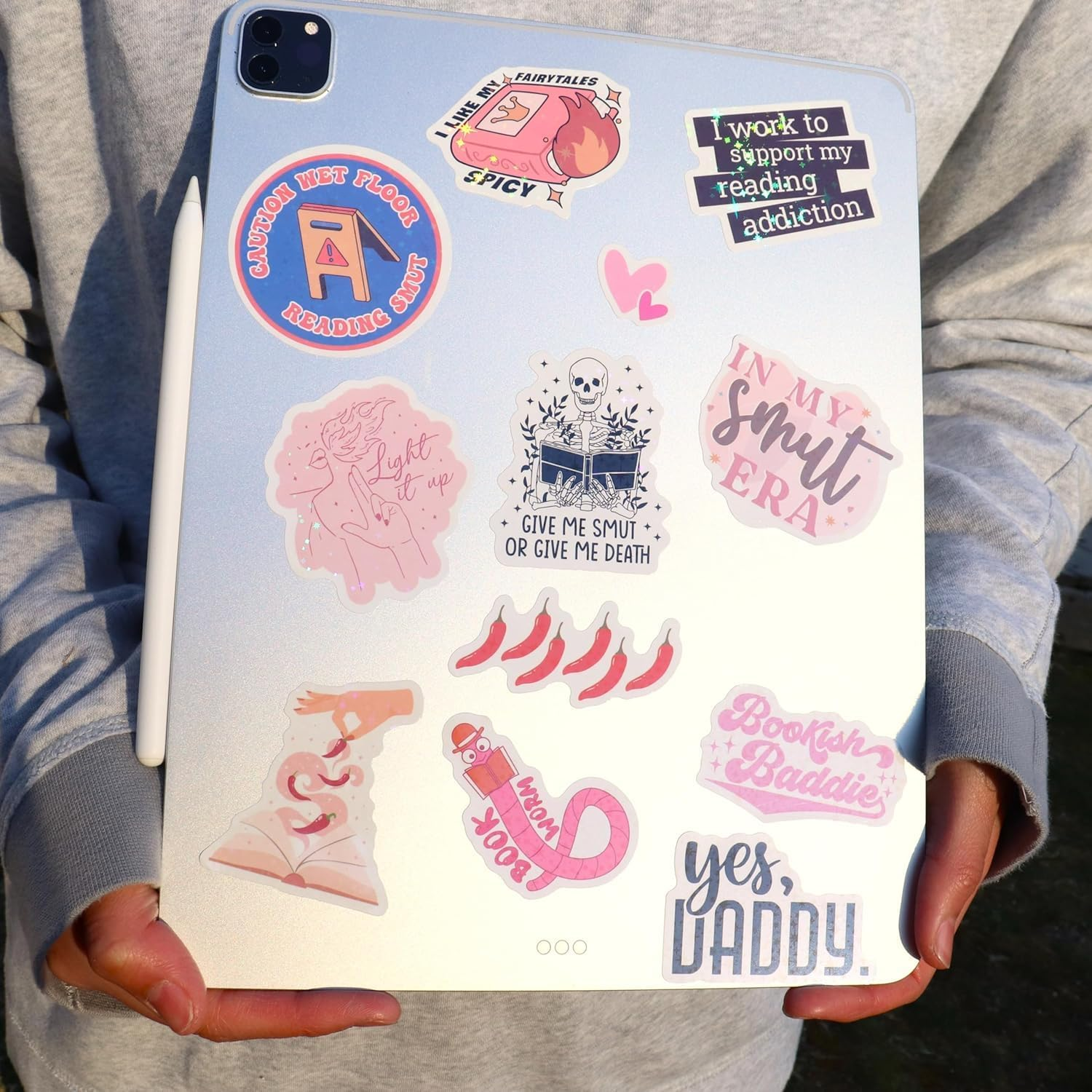 126 PCS Book Stickers for Kindle, Bookish Stickers for Readers Adult Spicy Booktok Vinyl Decals for Laptop IPAD Ebook Reader Water Bottle Girls Holographic Waterproof Romance image number 1