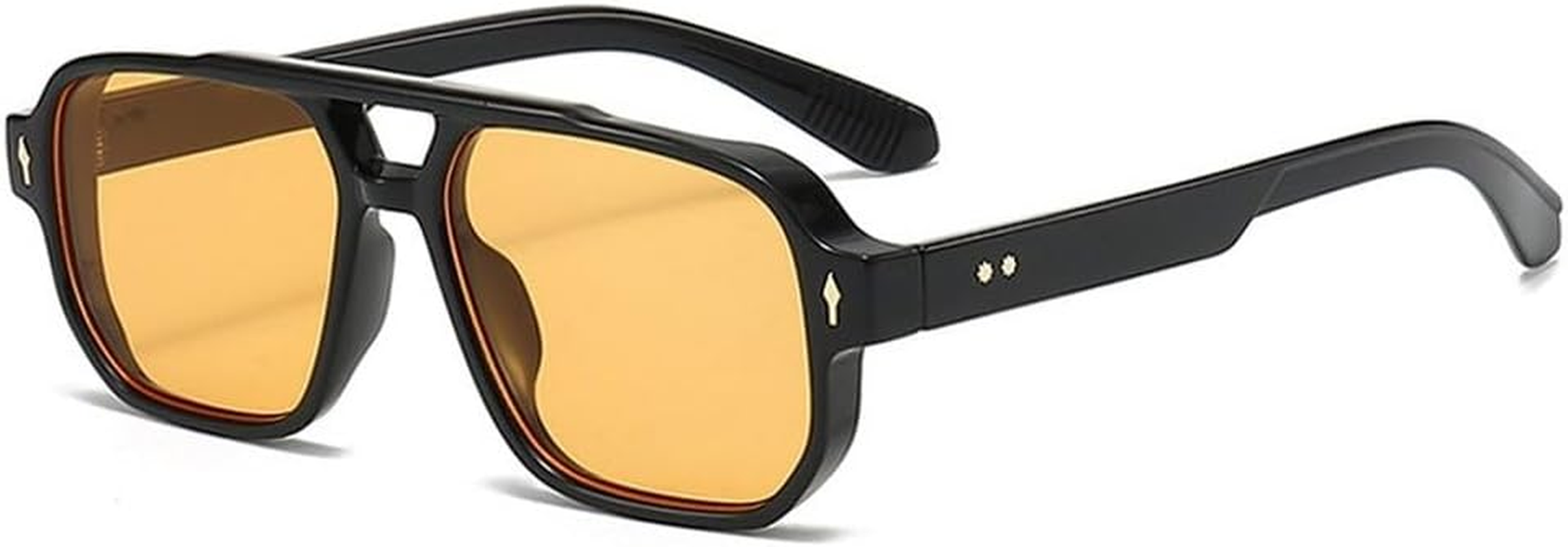 Vintage Double Bridges Men Square Sunglasses Fashion Clear Ocean Lens Eyewear Women Trending Rivets Sun Glasses UV400 - Black Brown image number 6