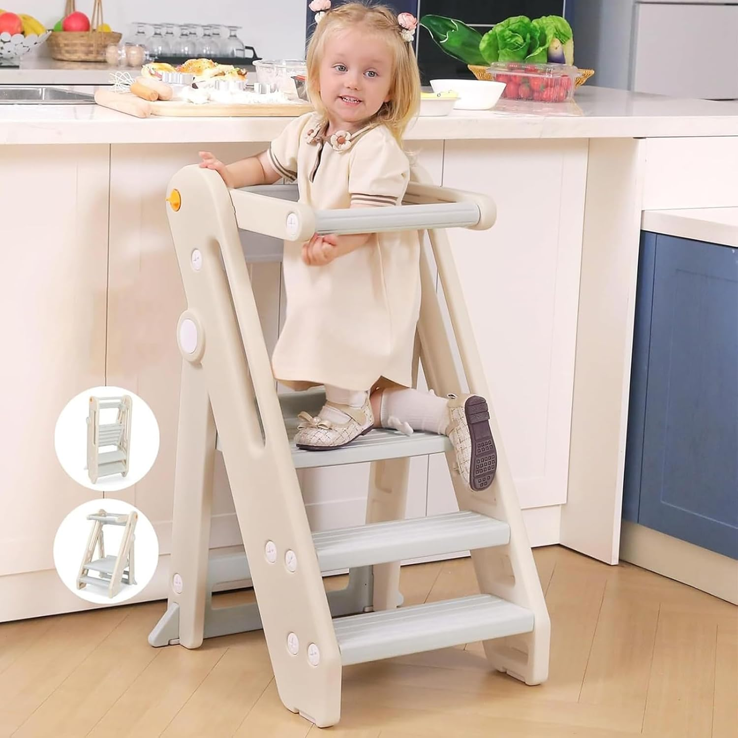 Enliansgo Kids Step Stool Toddler Step Stool for Bathroom Sink,Adjustable 3 Step Stools with Handles to 2 Step for Kids Toilet Potty Training,Kitchen Counter Stools Learning Helper Stool (Grey)