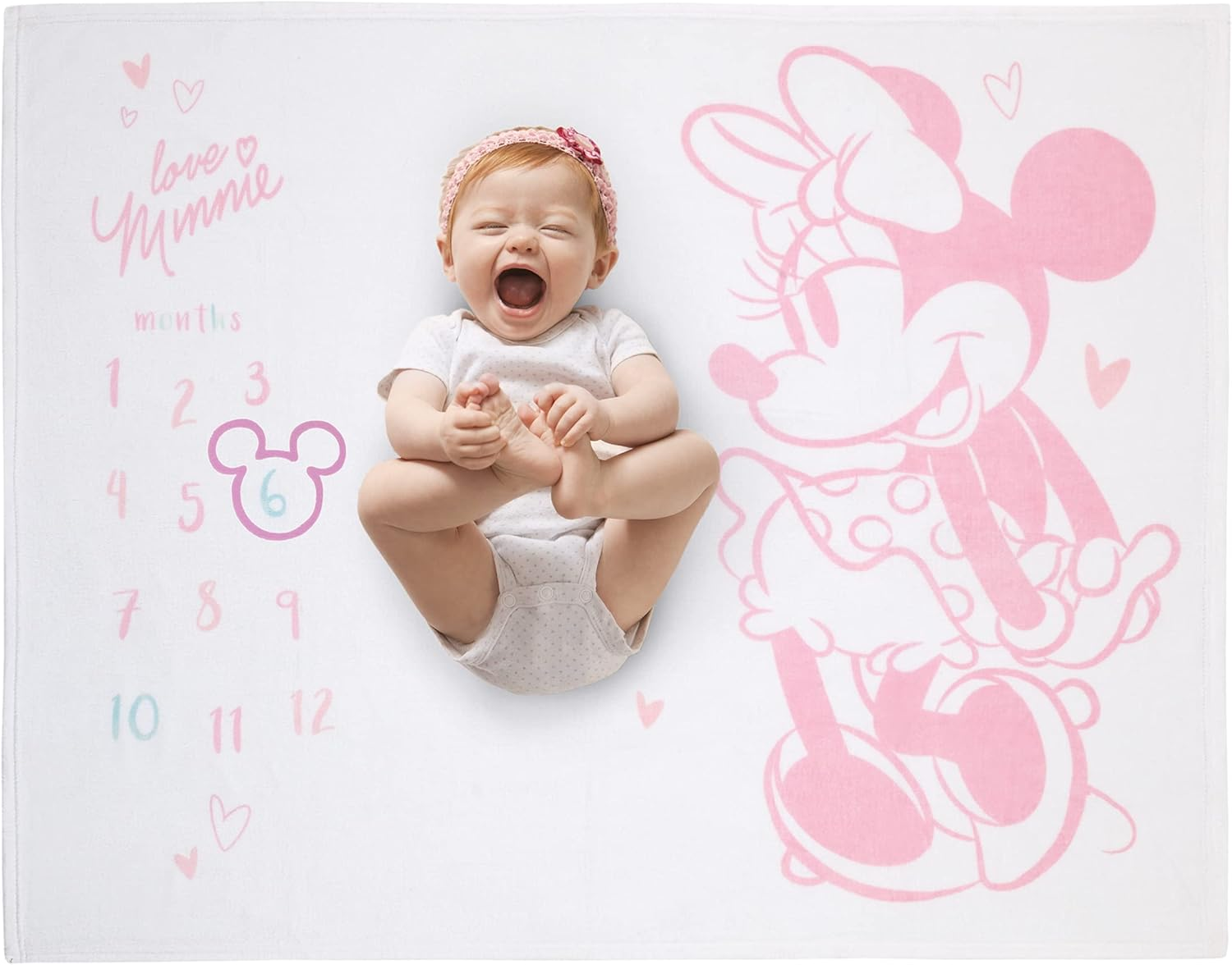Disney Minnie Mouse White, Pink, and Aqua Super Soft Milestone Baby Blanket - Dumbo White And Grey image number 5