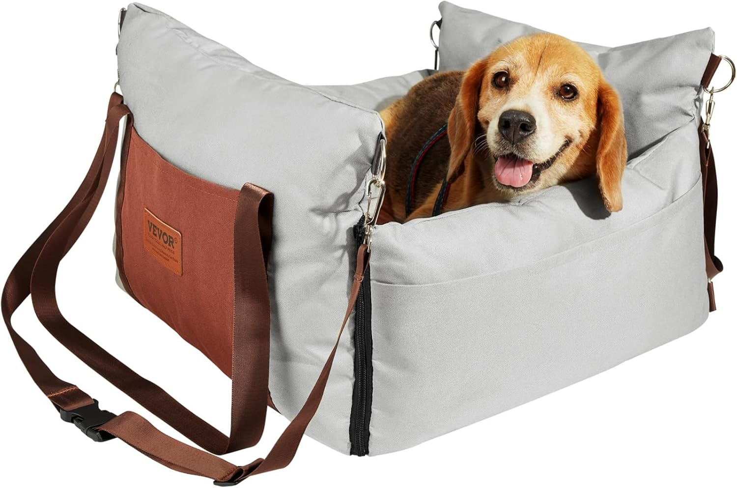 VEVOR Dog Car Seat, Waterproof Dog Booster Seat for Car with Side Handles and a Storage Pocket, Clip-On Safety Leash and PP Cotton Filling, Vehicle Bed for Small Dogs up to 25Lbs, Black